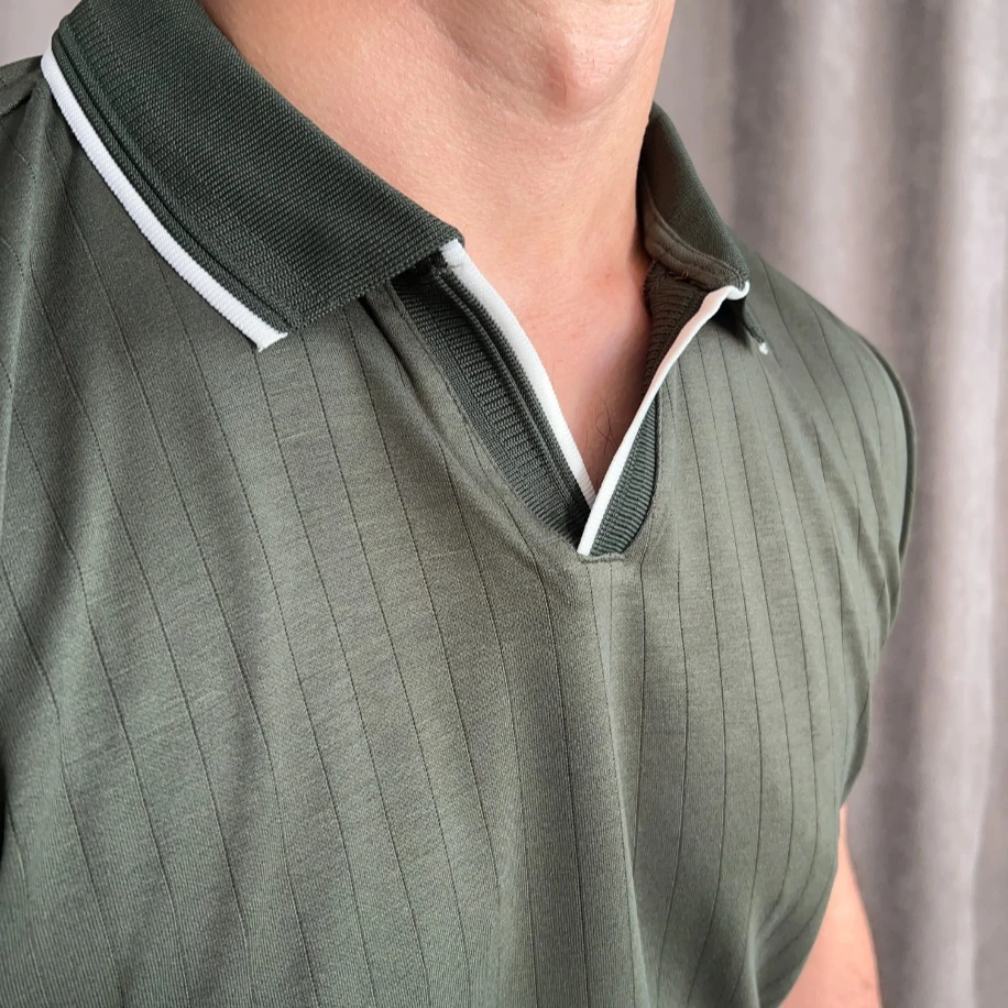 Oysho Kumaş Apaş Yaka Polo Tişört - Yeşil