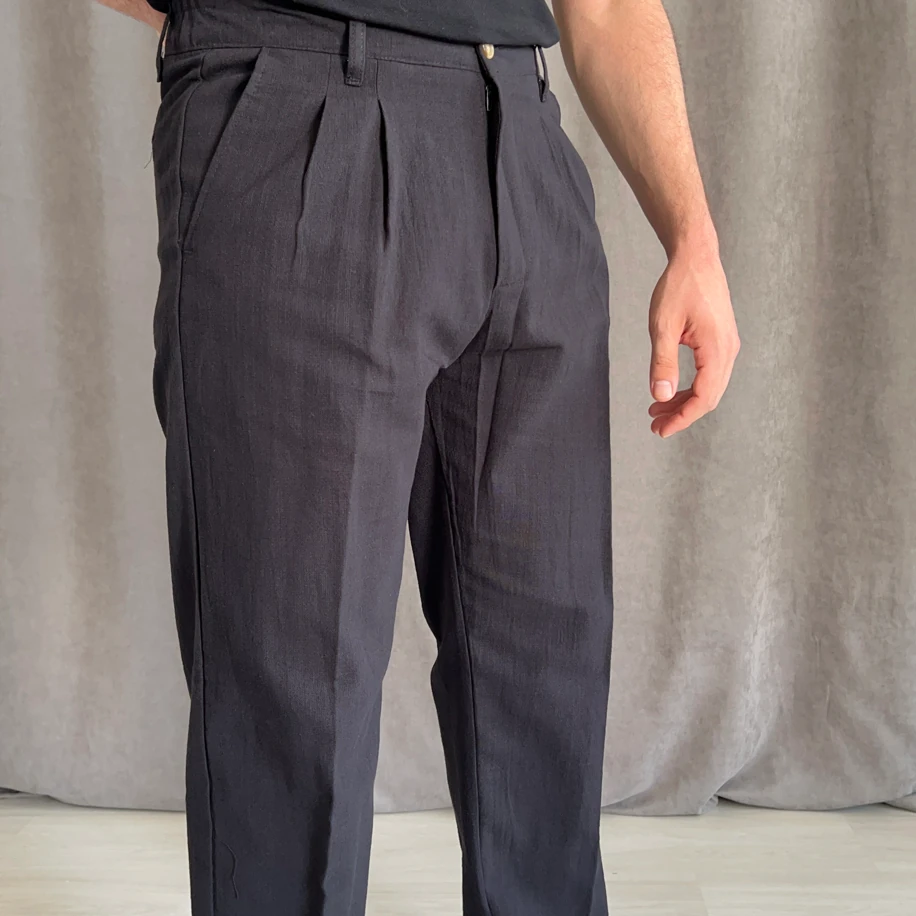 Baggy Kalıp Keten Pantolon - Siyah