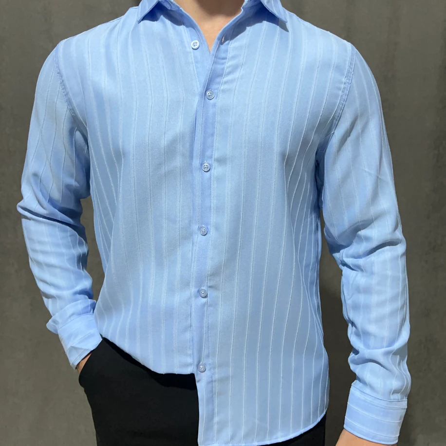 Bebe Mavi Çizgili Klasik Fit Gömlek