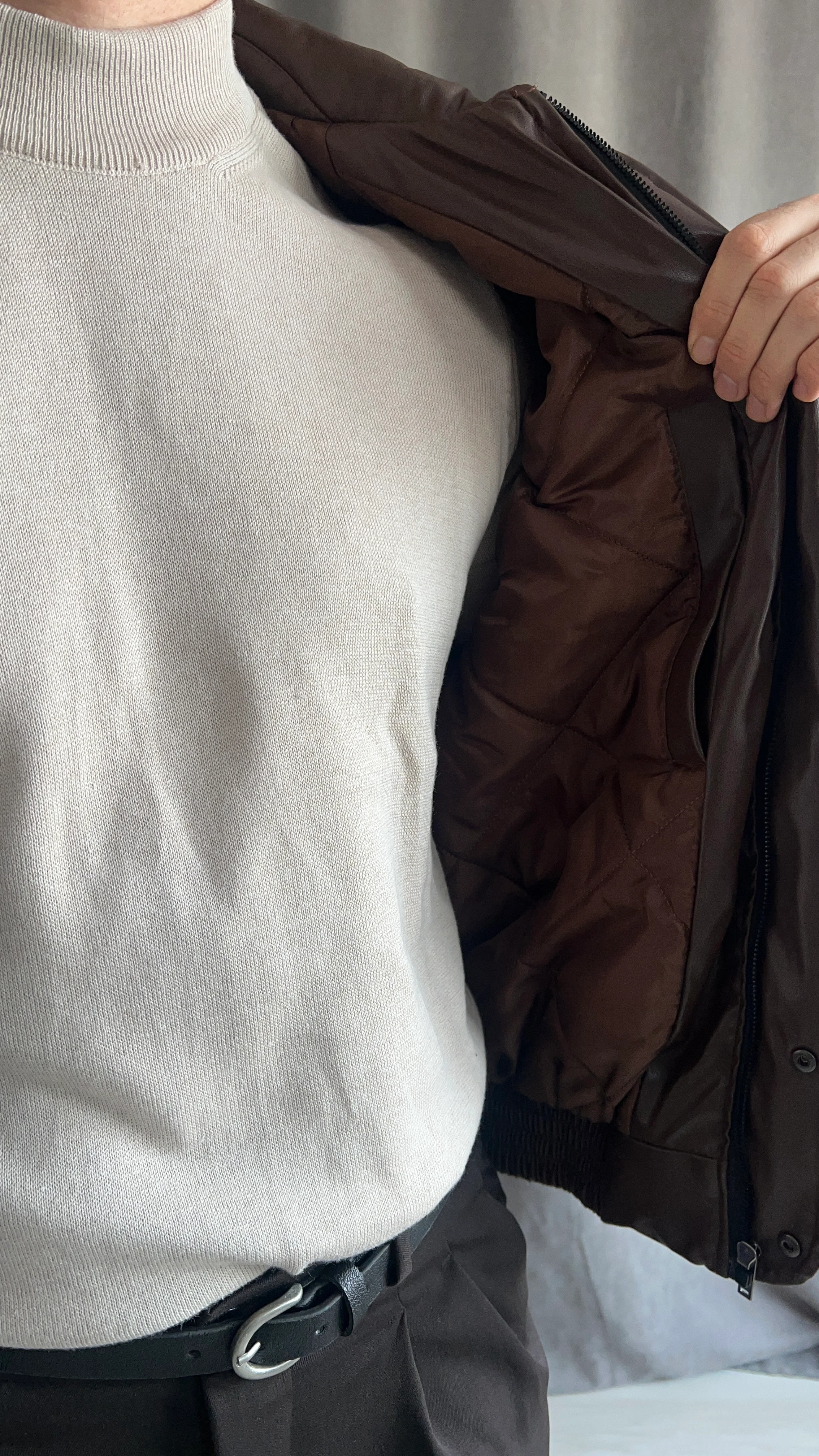 Erkek Oversize Deri Bomber Mont