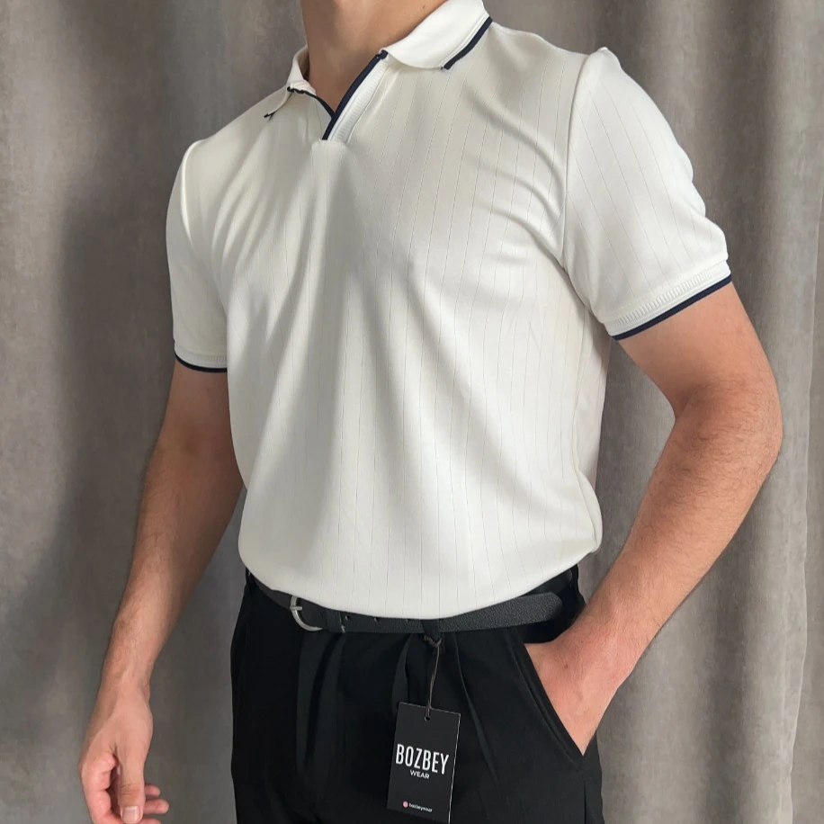 Oysho Kumaş Apaş Yaka Polo Tişört - Beyaz