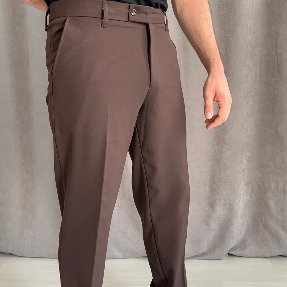 Regular Fit duble paça kumaş pantolon - Kahverengi