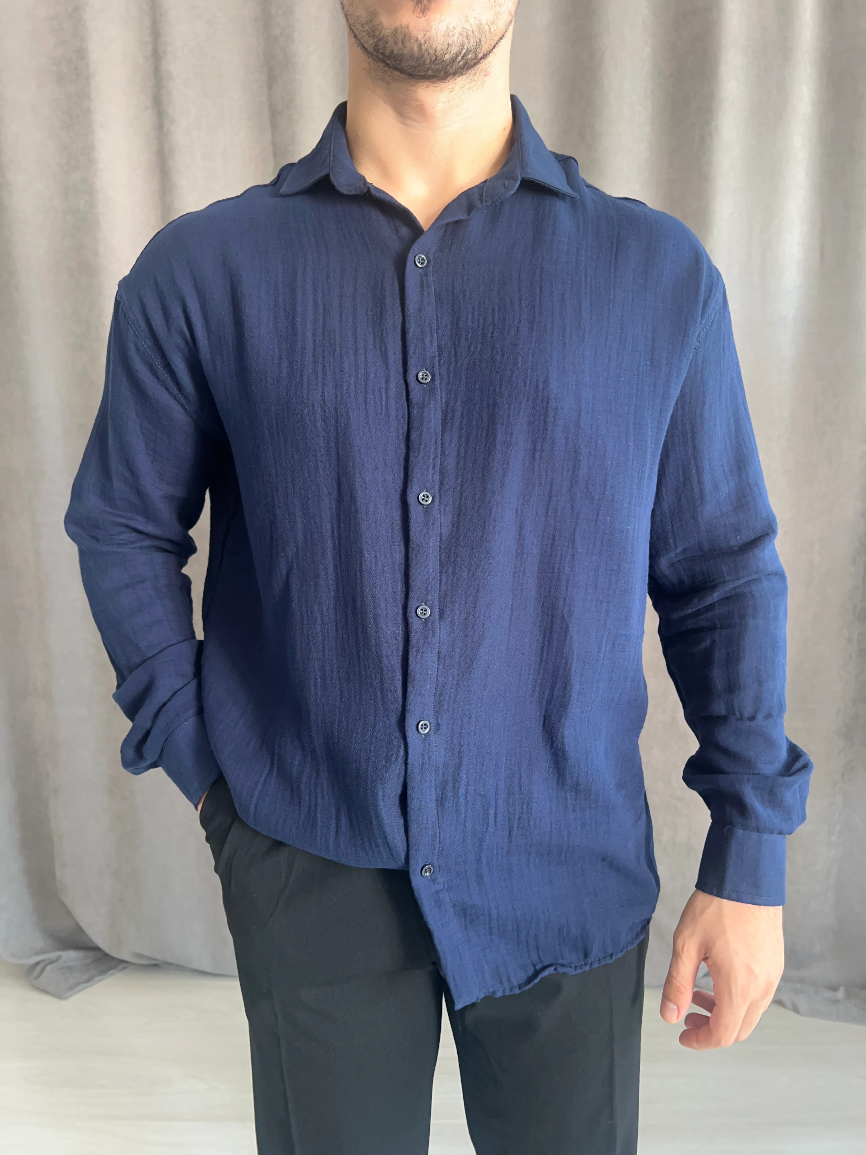 Bambu Keten Gömlek - Lacivert