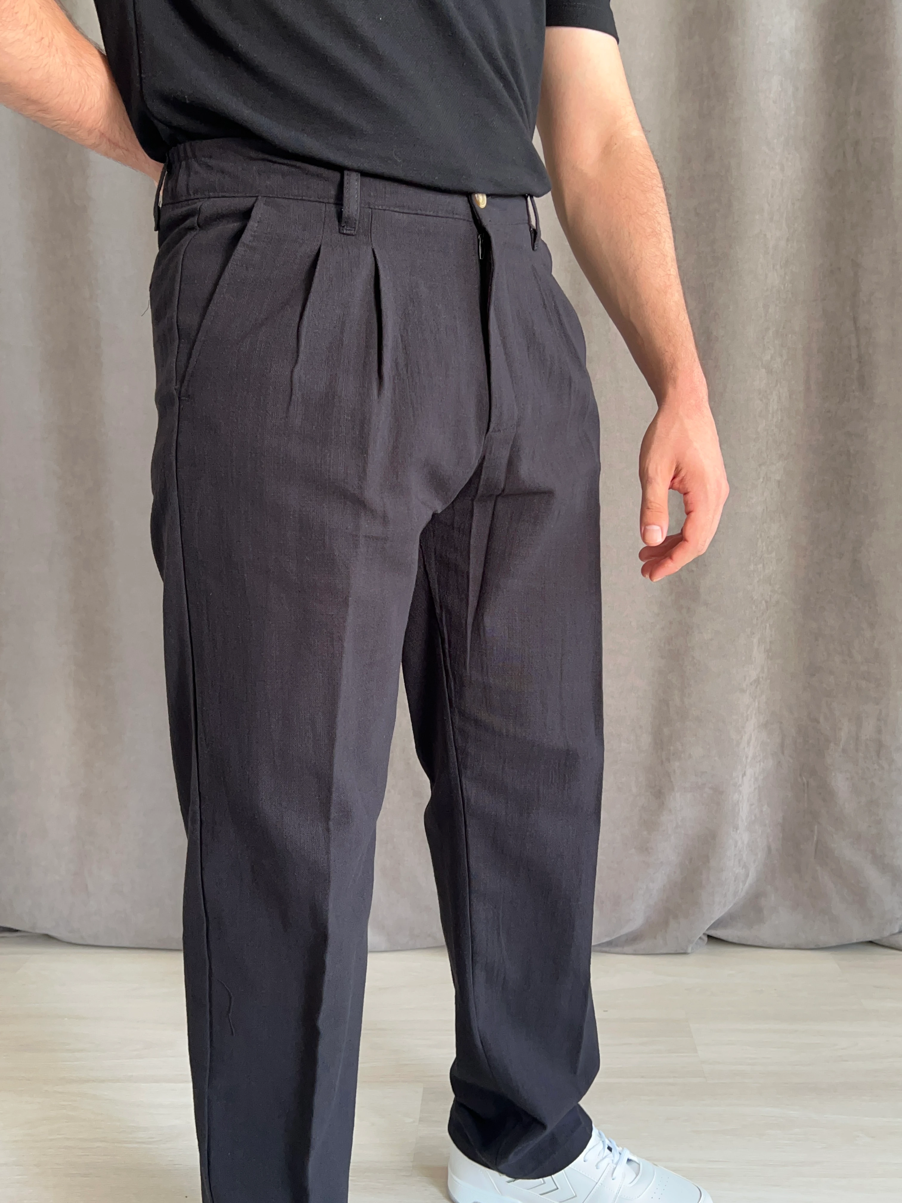 Baggy Kalıp Keten Pantolon - Bej