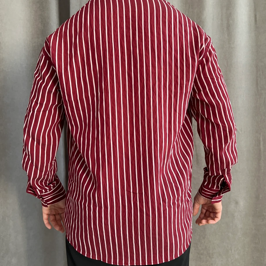 Modal Çizgili Gömlek- Bordo