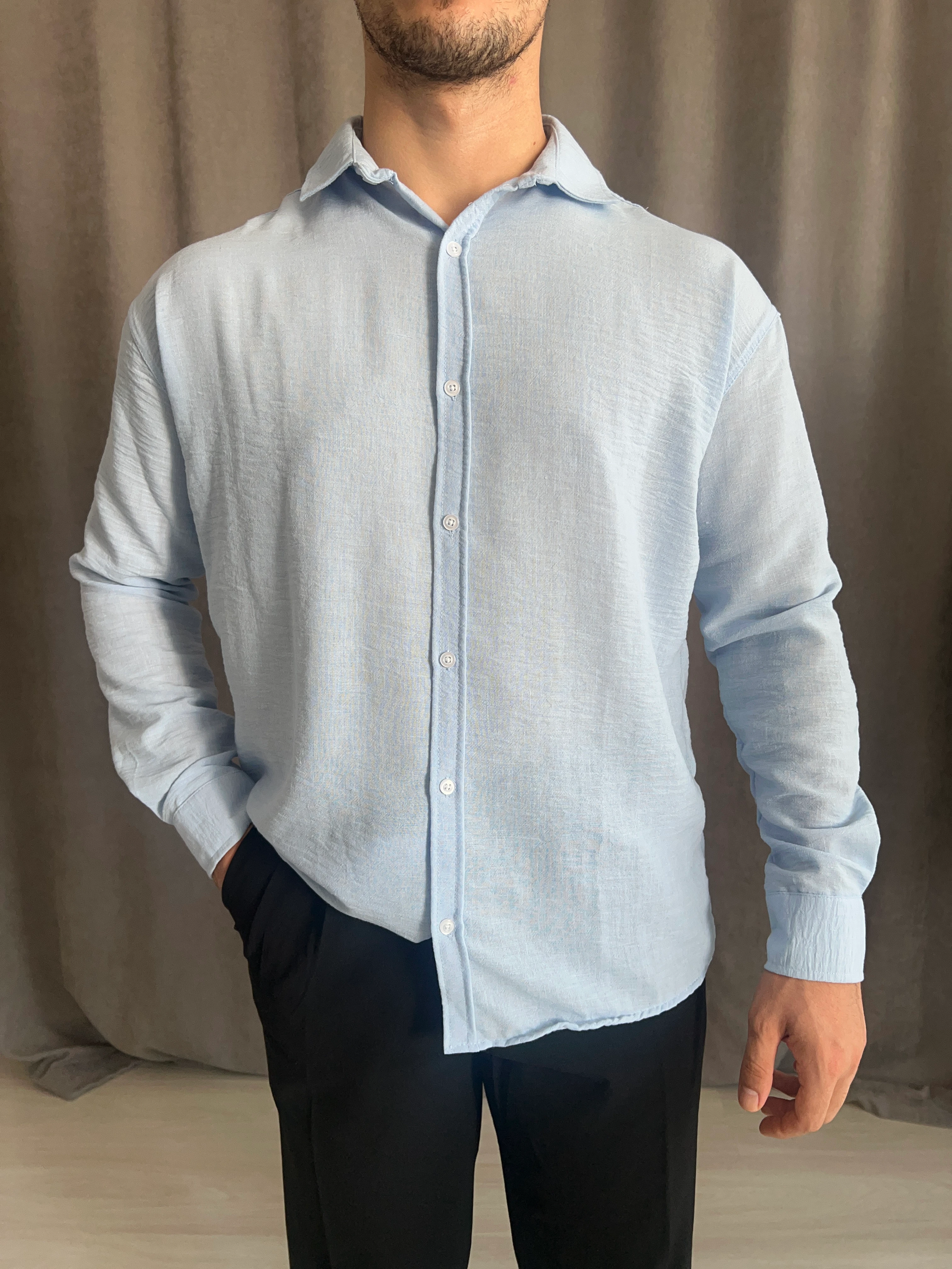 Bambu Keten Gömlek - Bebe Mavisi