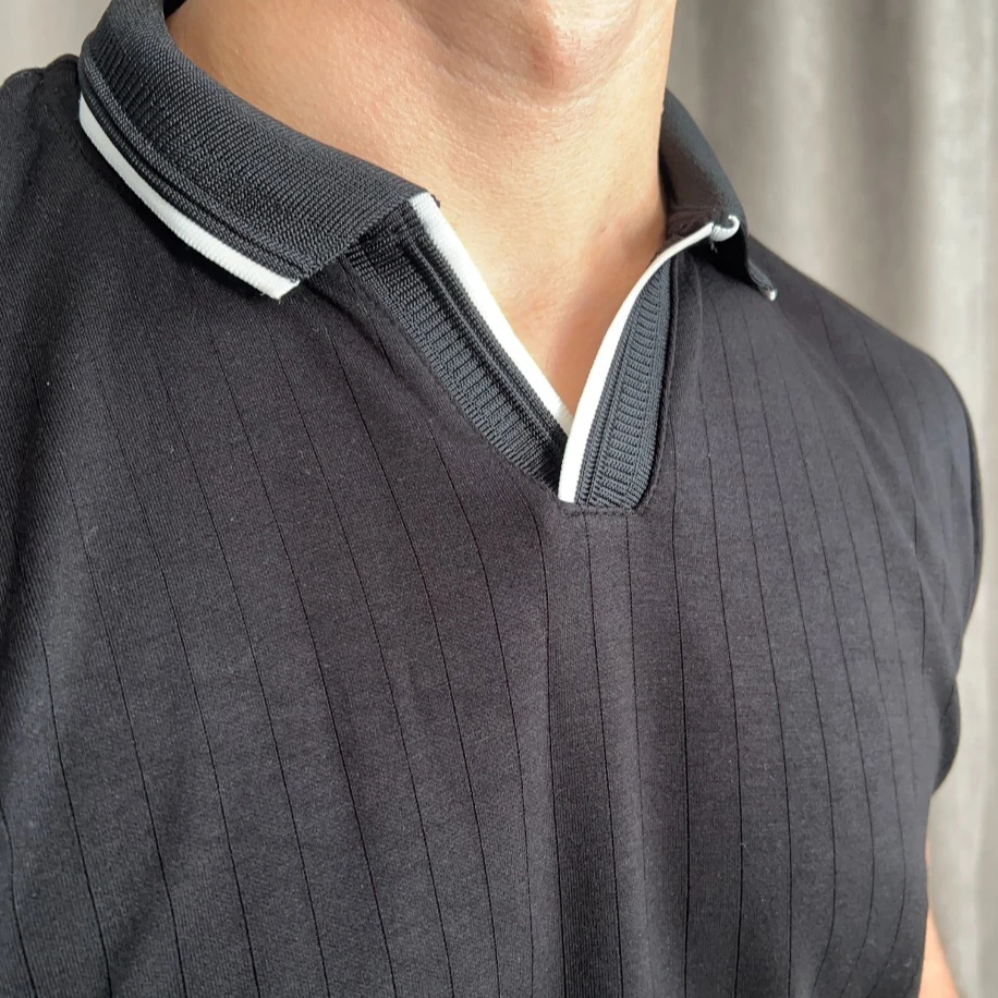 Oysho Kumaş Apaş Yaka Polo Tişört - Siyah