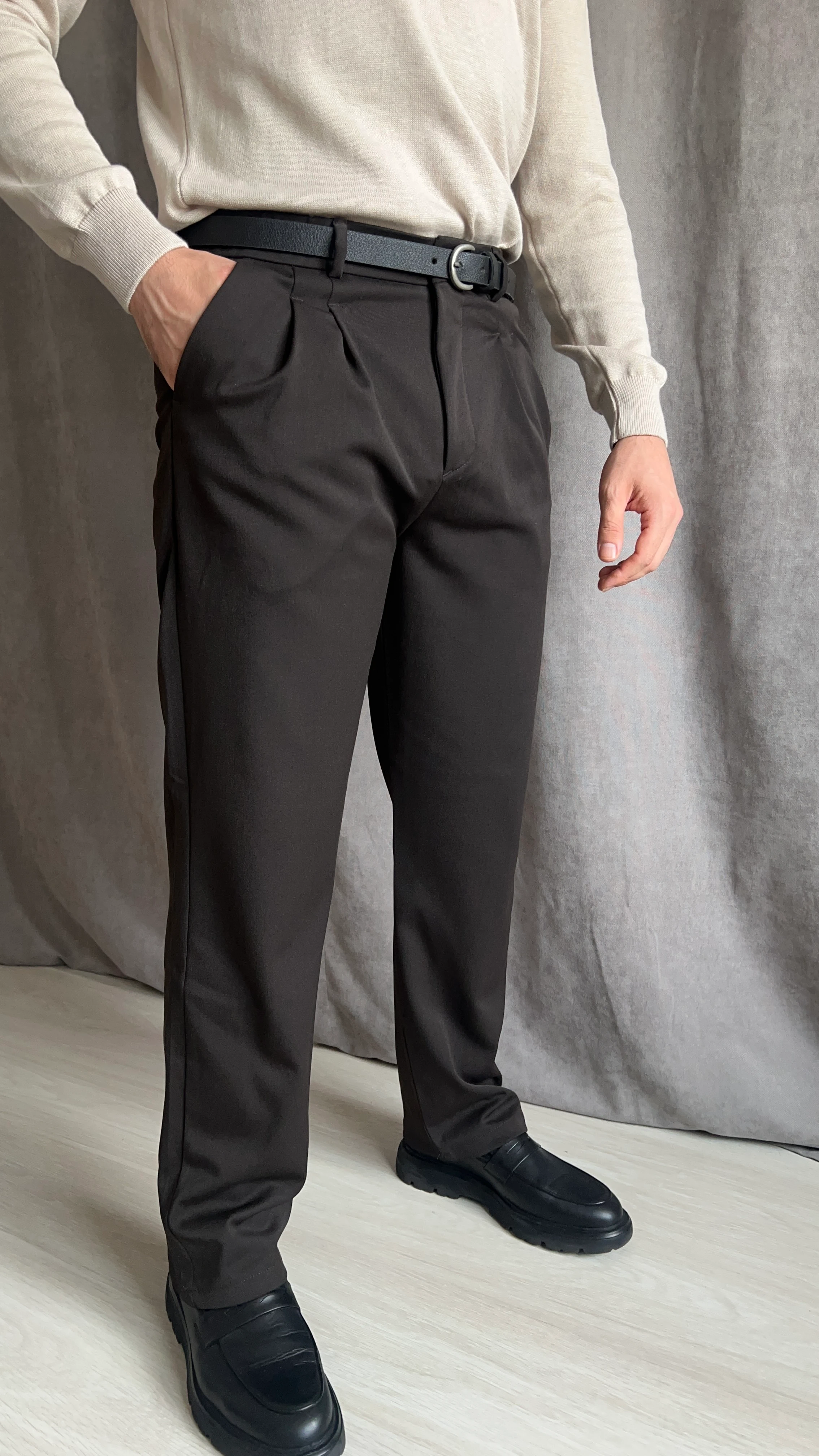 Gabardin Kumaş Baggy Pantolon - Acı Kahve