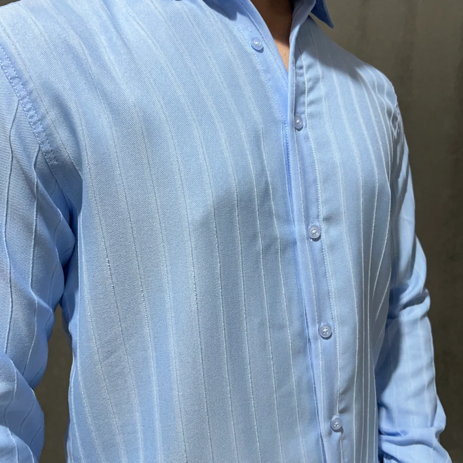 Bebe Mavi Çizgili Klasik Fit Gömlek