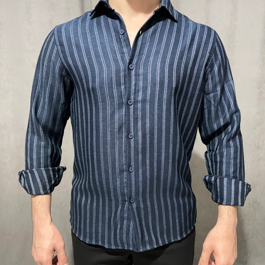 Lacivert Çizgili Klasik Fit Gömlek