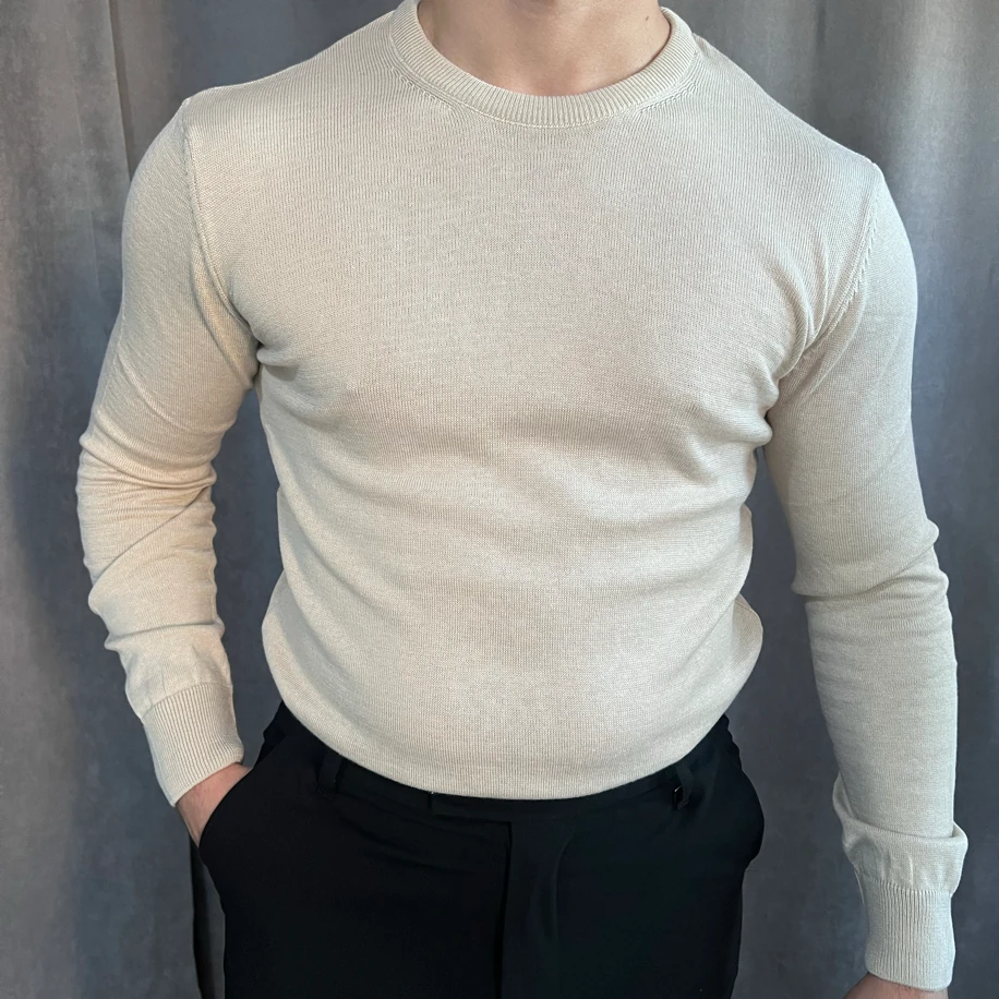 Basic Bisiklet Yaka Triko- Bej