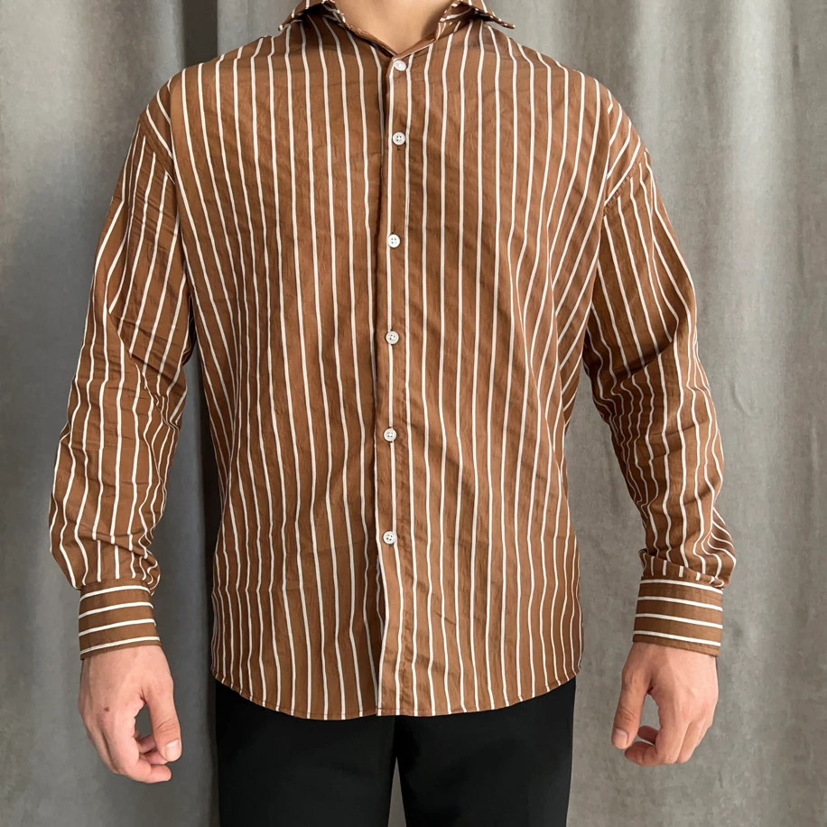 Modal Çizgili Gömlek-Kahverengi