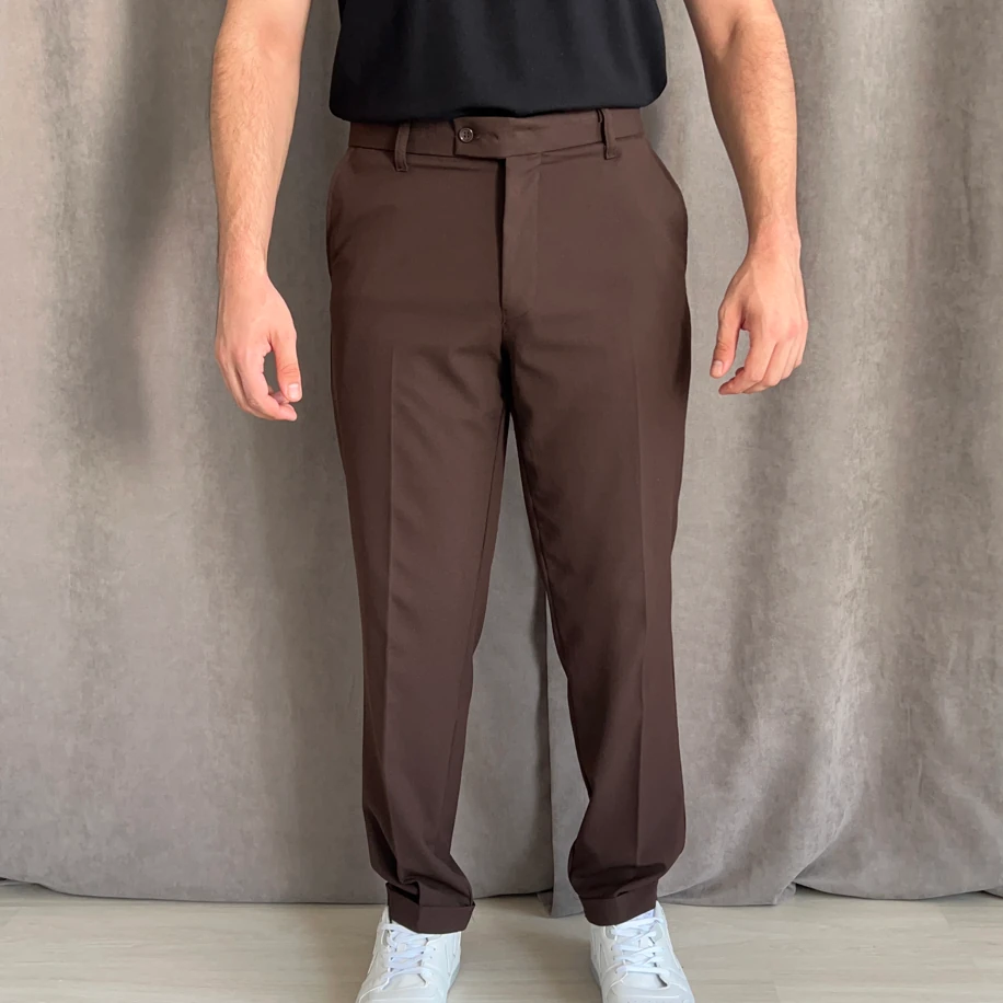 Regular Fit duble paça kumaş pantolon - Kahverengi
