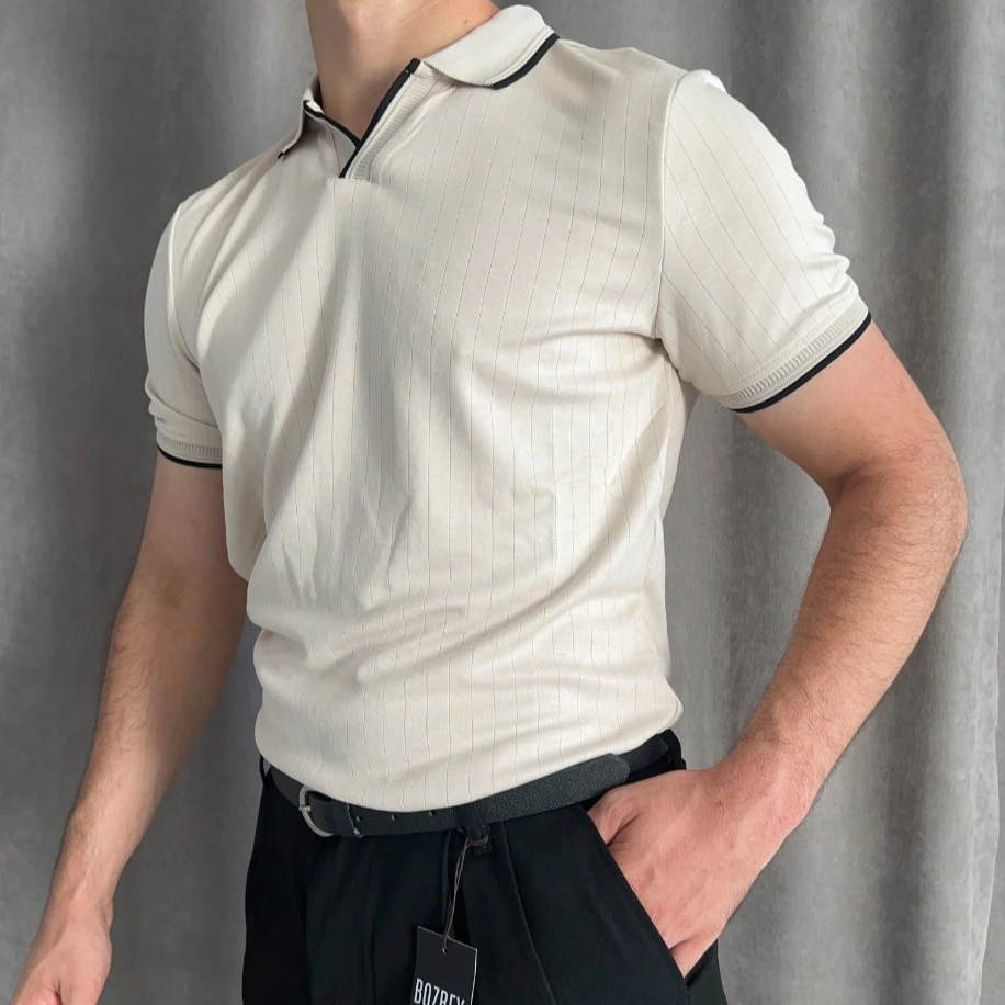 Oysho Kumaş Apaş Yaka Polo Tişört - Bej