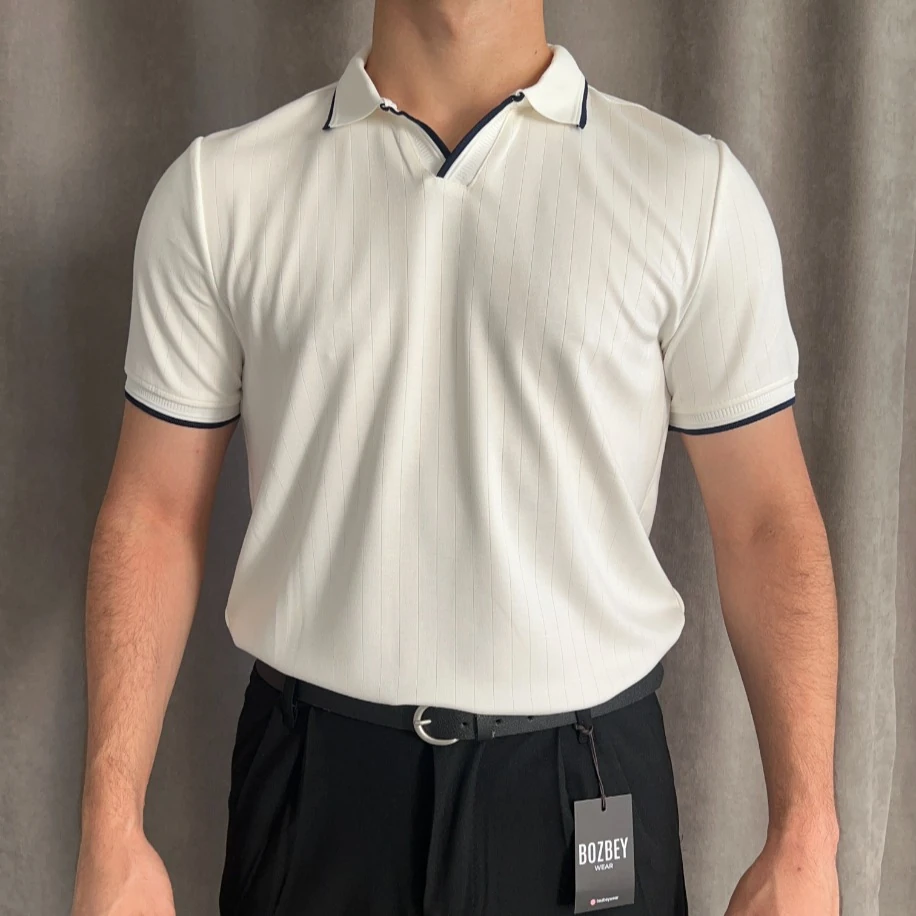 Oysho Kumaş Apaş Yaka Polo Tişört - Beyaz