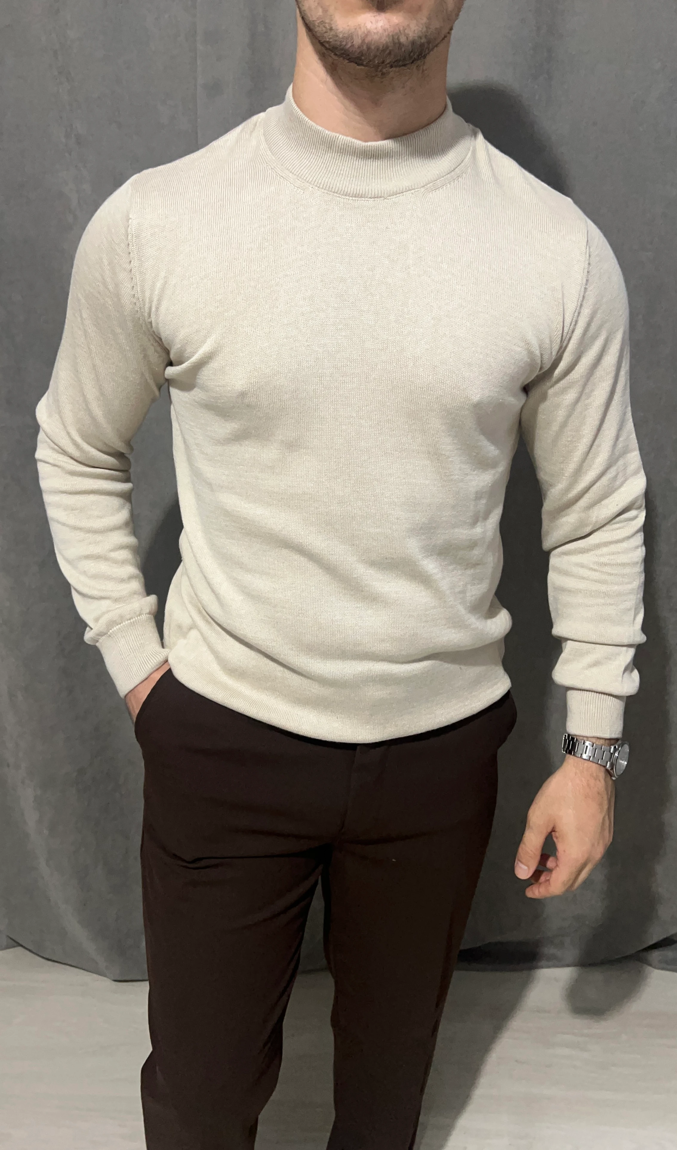 Yarım Balıkçı Triko - Bej