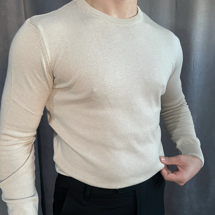 Basic Bisiklet Yaka Triko- Bej