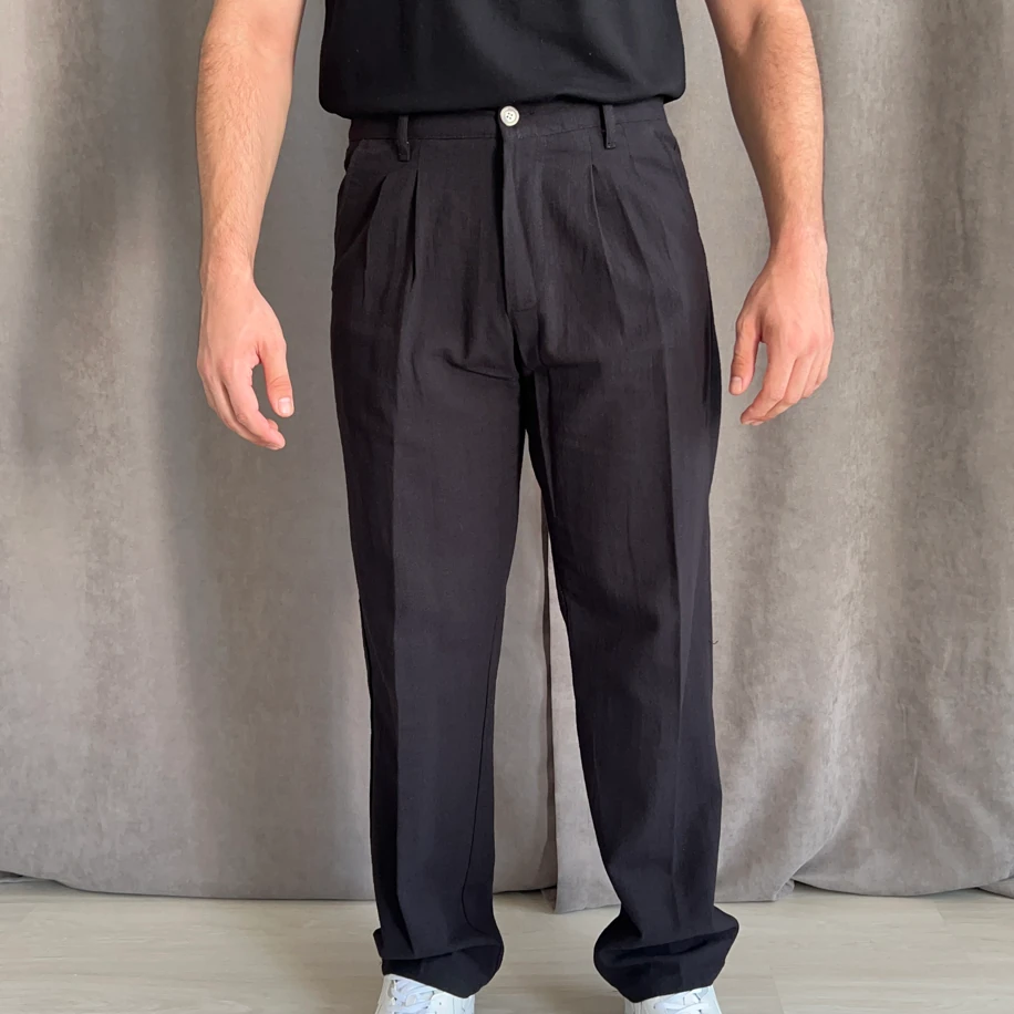 Baggy Kalıp Keten Pantolon - Siyah