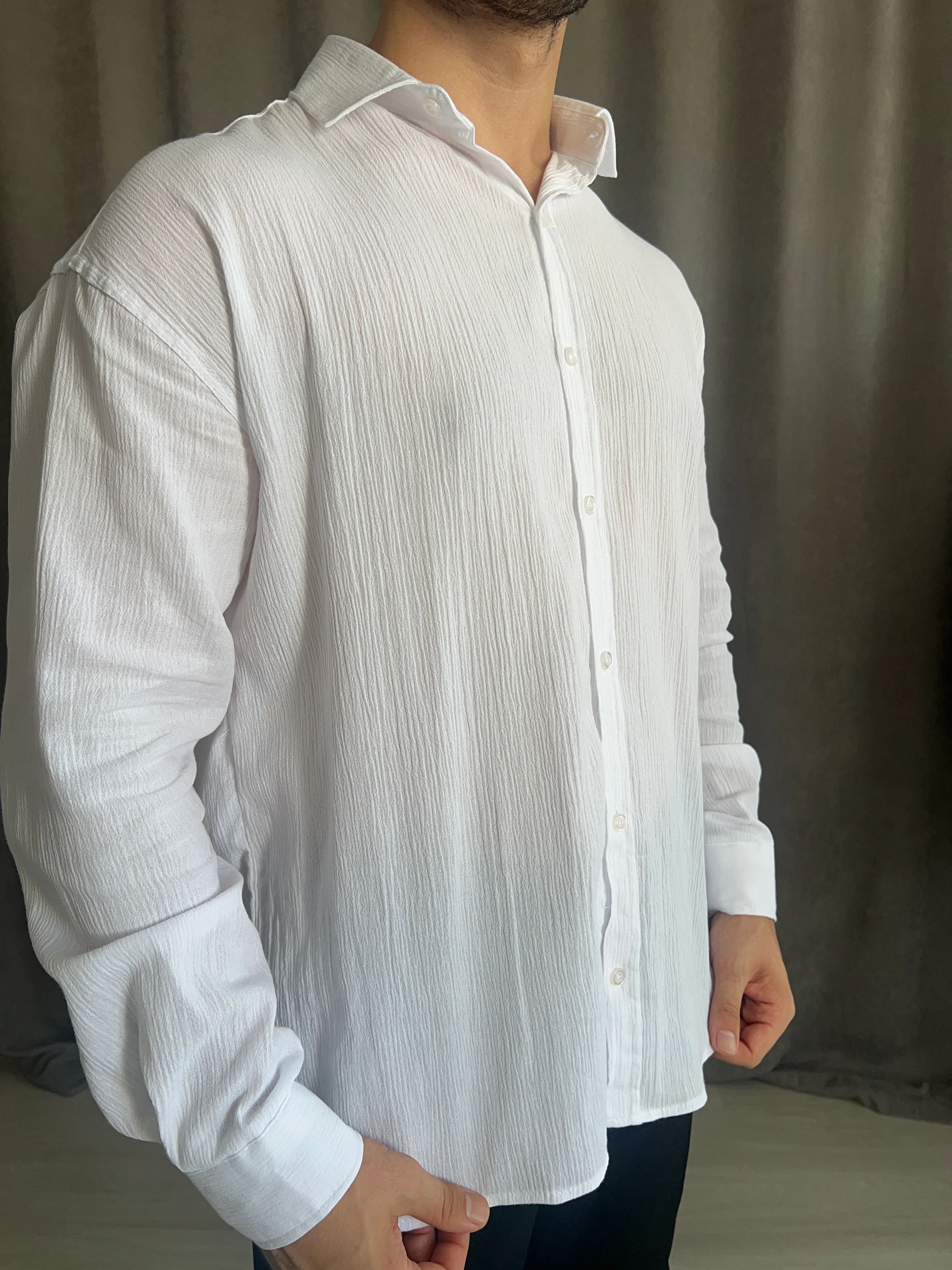 Oversize Krinkıl Keten Gömlek