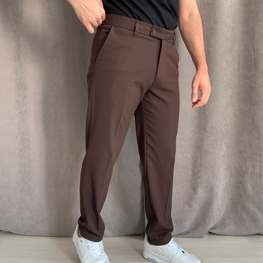 Regular Fit duble paça kumaş pantolon - Kahverengi