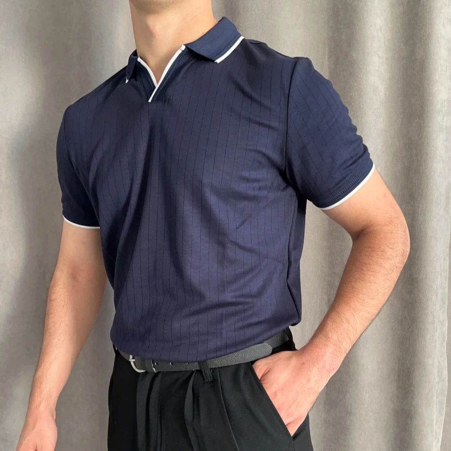 Oysho Kumaş Apaş Yaka Polo Tişört - Lacivert