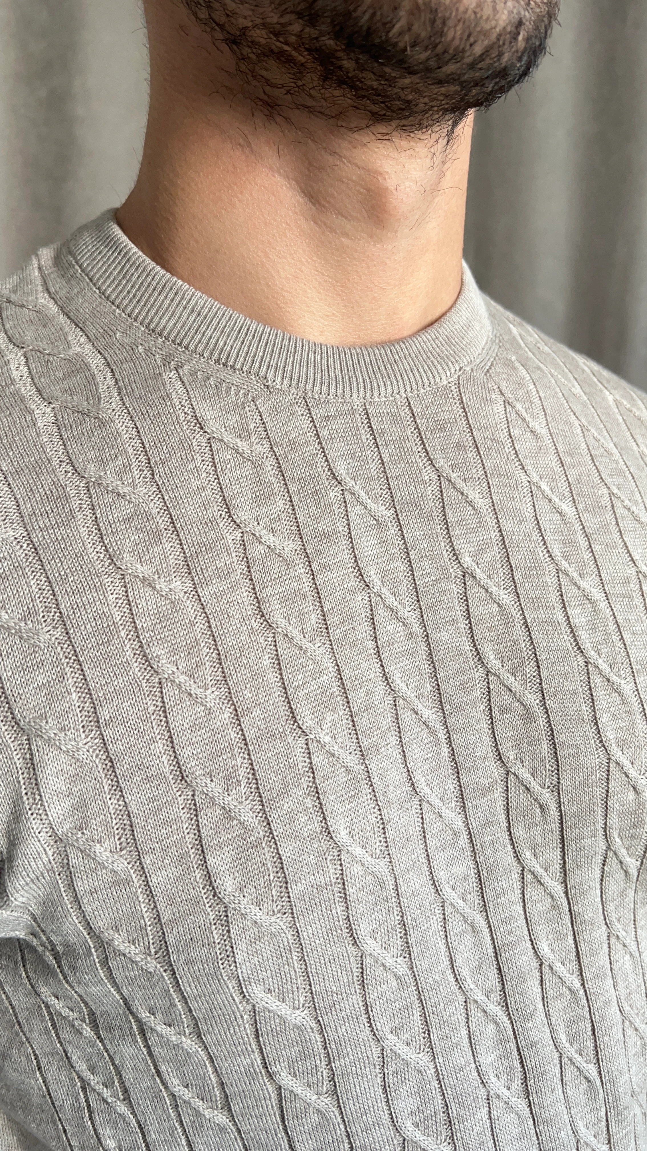 Örgü Desenli Bisiklet Yaka Triko - Siyah