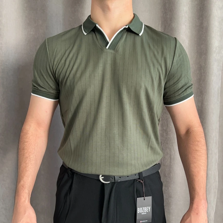 Oysho Kumaş Apaş Yaka Polo Tişört - Yeşil