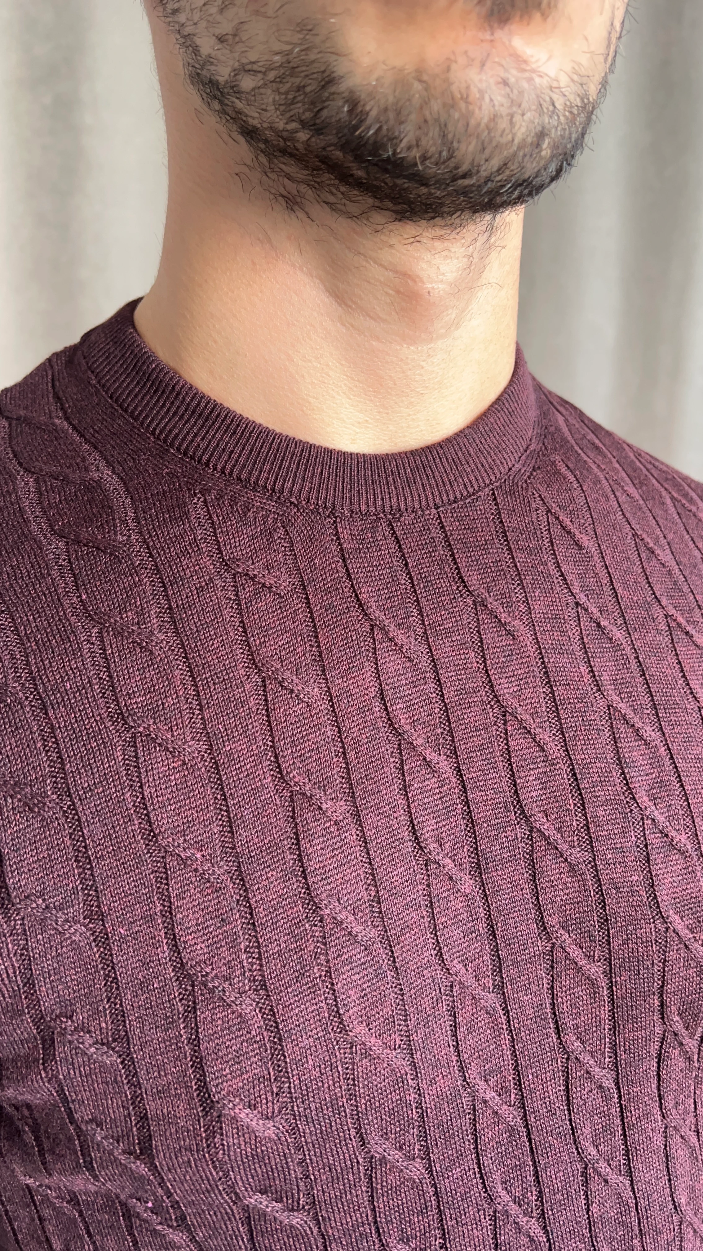 Örgü Desenli Bisiklet Yaka Triko