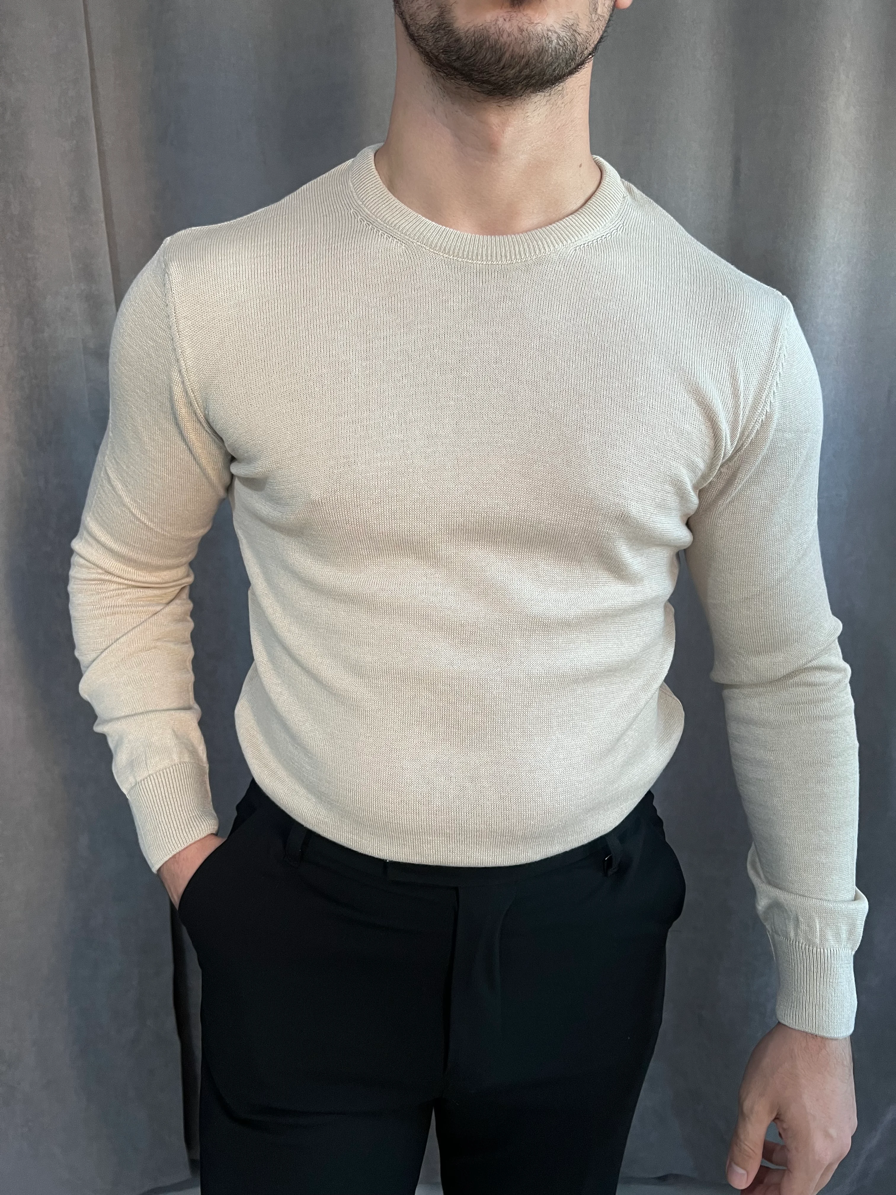 Basic Bisiklet Yaka Triko - Siyah