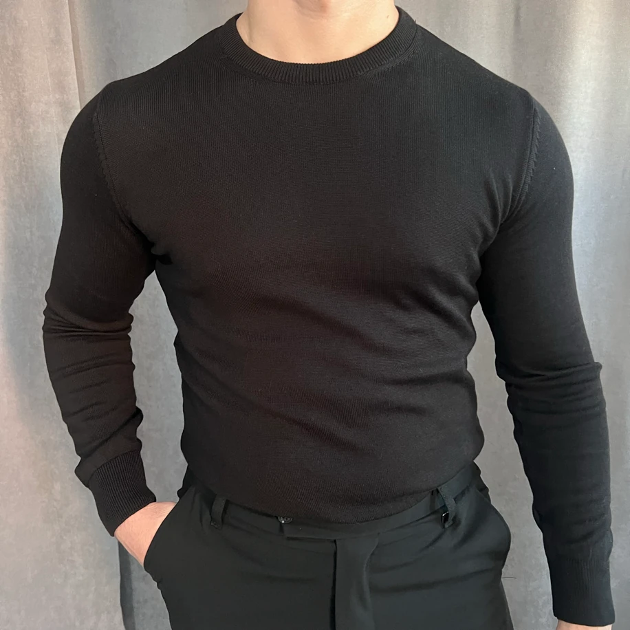 Basic Bisiklet Yaka Triko- Siyah