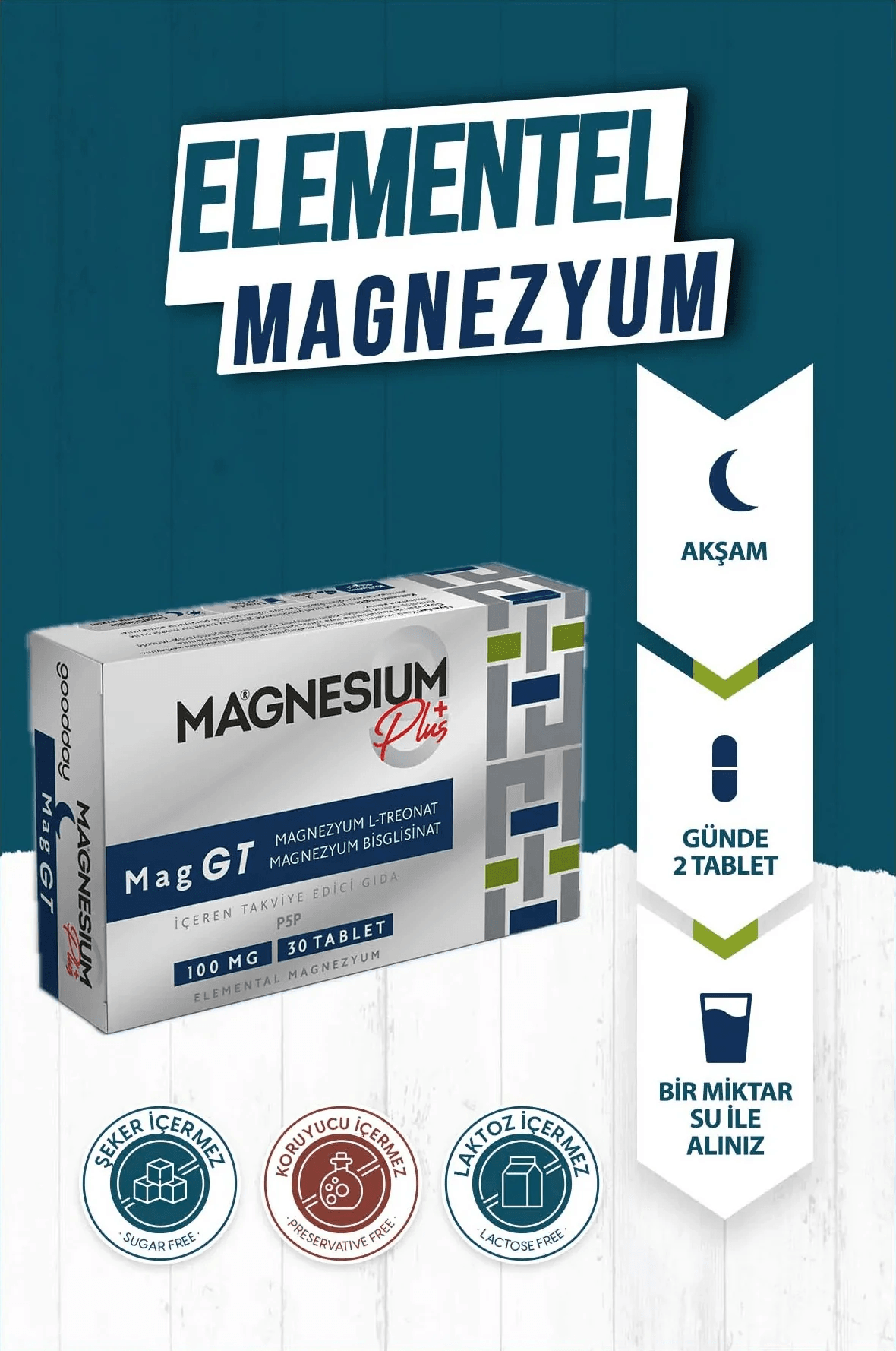 GOODDAY MAGNESIUM PLUS GT (MAGNEZYUM BİSGLİSİNAT - L-TREONAT) & P5P 30 TABLET