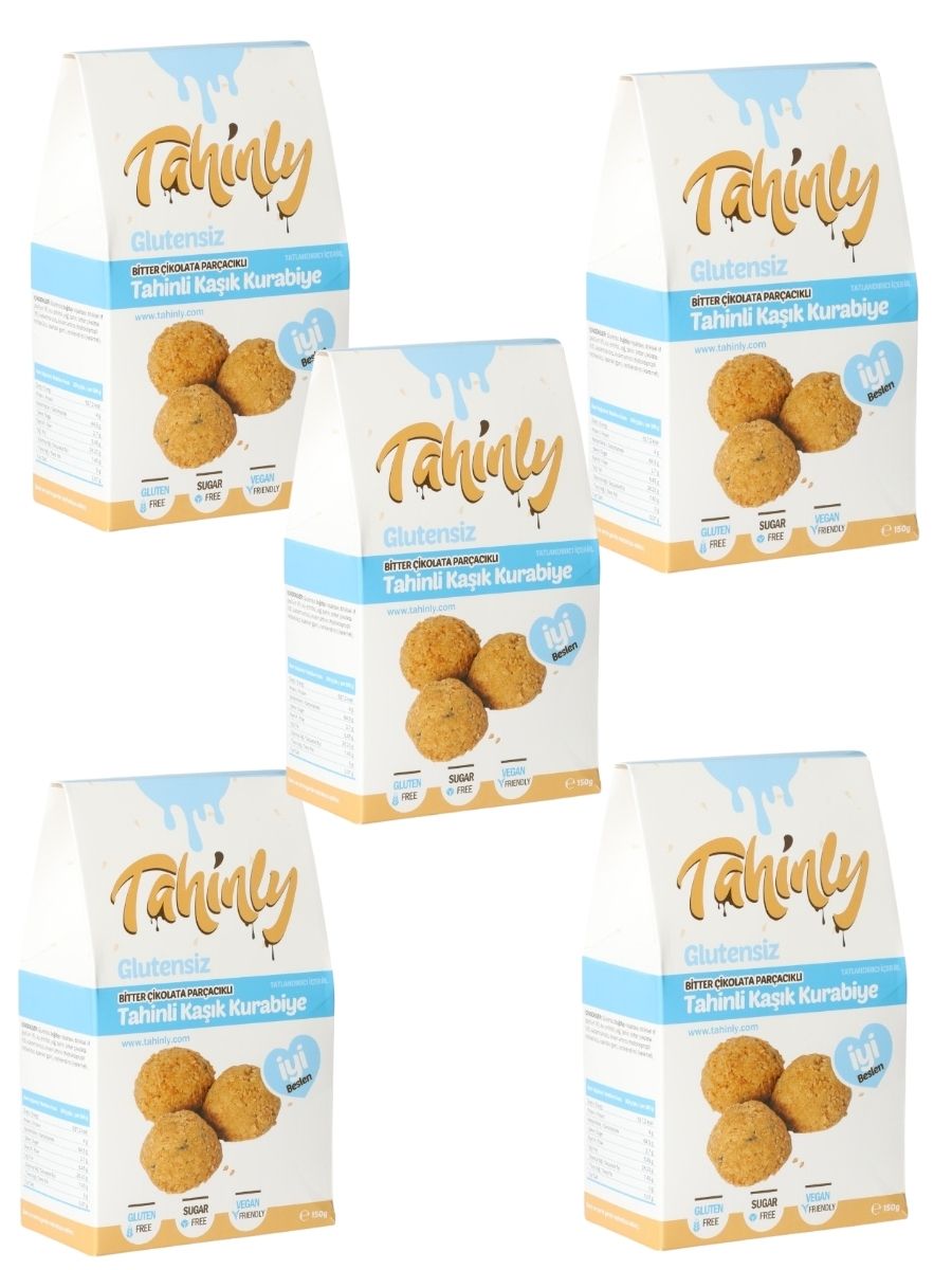 5'li Glutensiz Bitter Çikolata Parçacıklı Tahinli Kaşık Kurabiye 