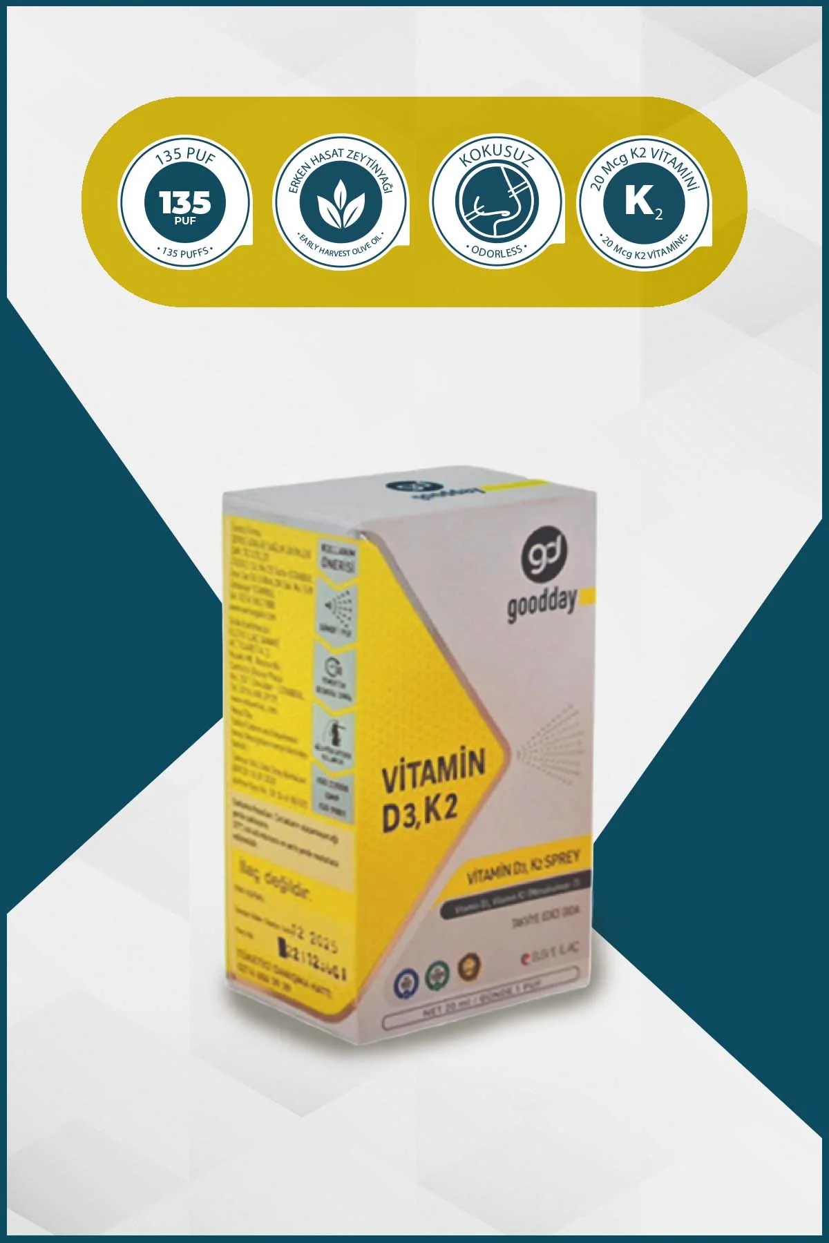 GOODDAY VİTAMİN D3K2 SPREY 20 ML TAKVİYE EDİCİ GIDA