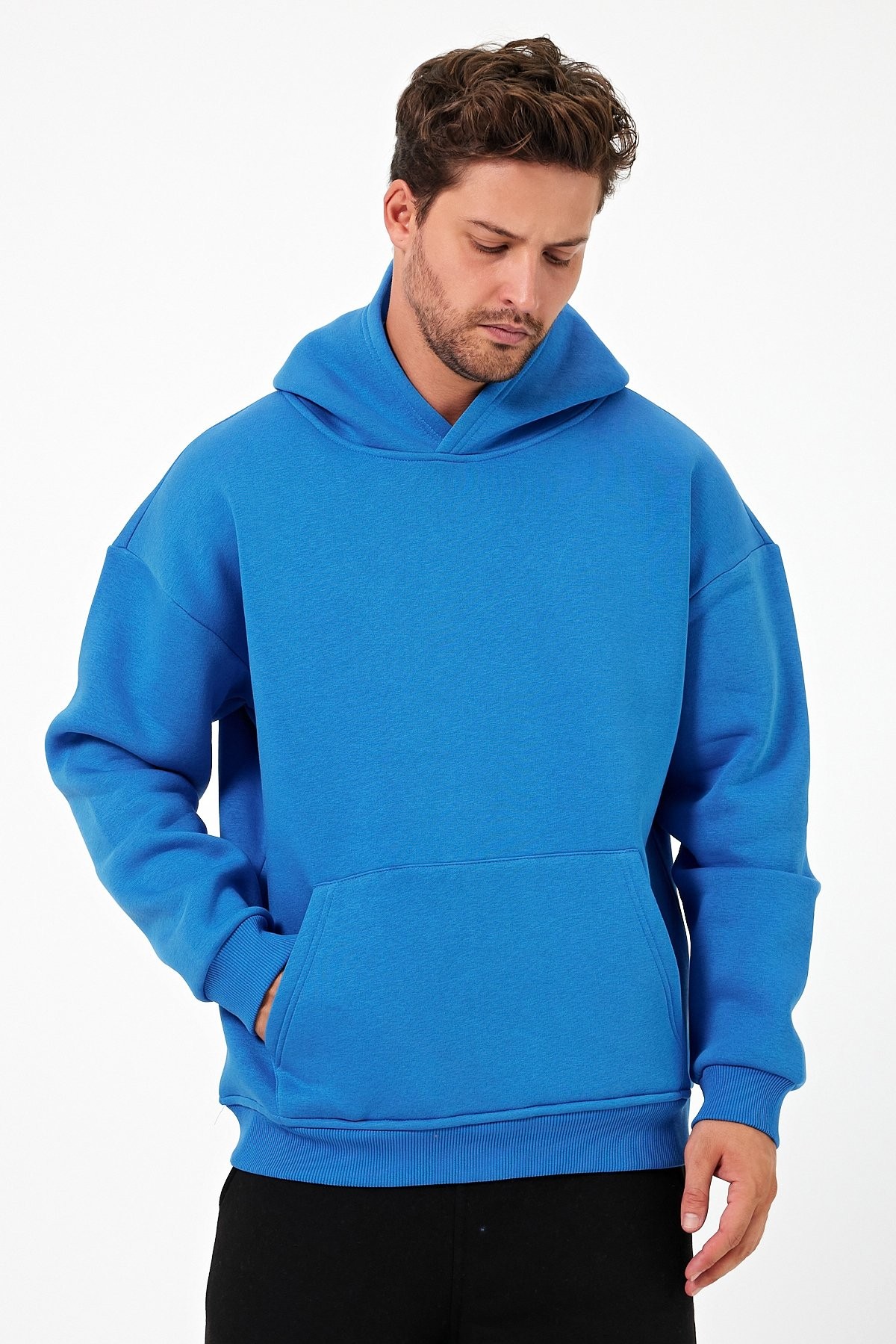Kapüşonlu Sweatshirt - Saks Mavi