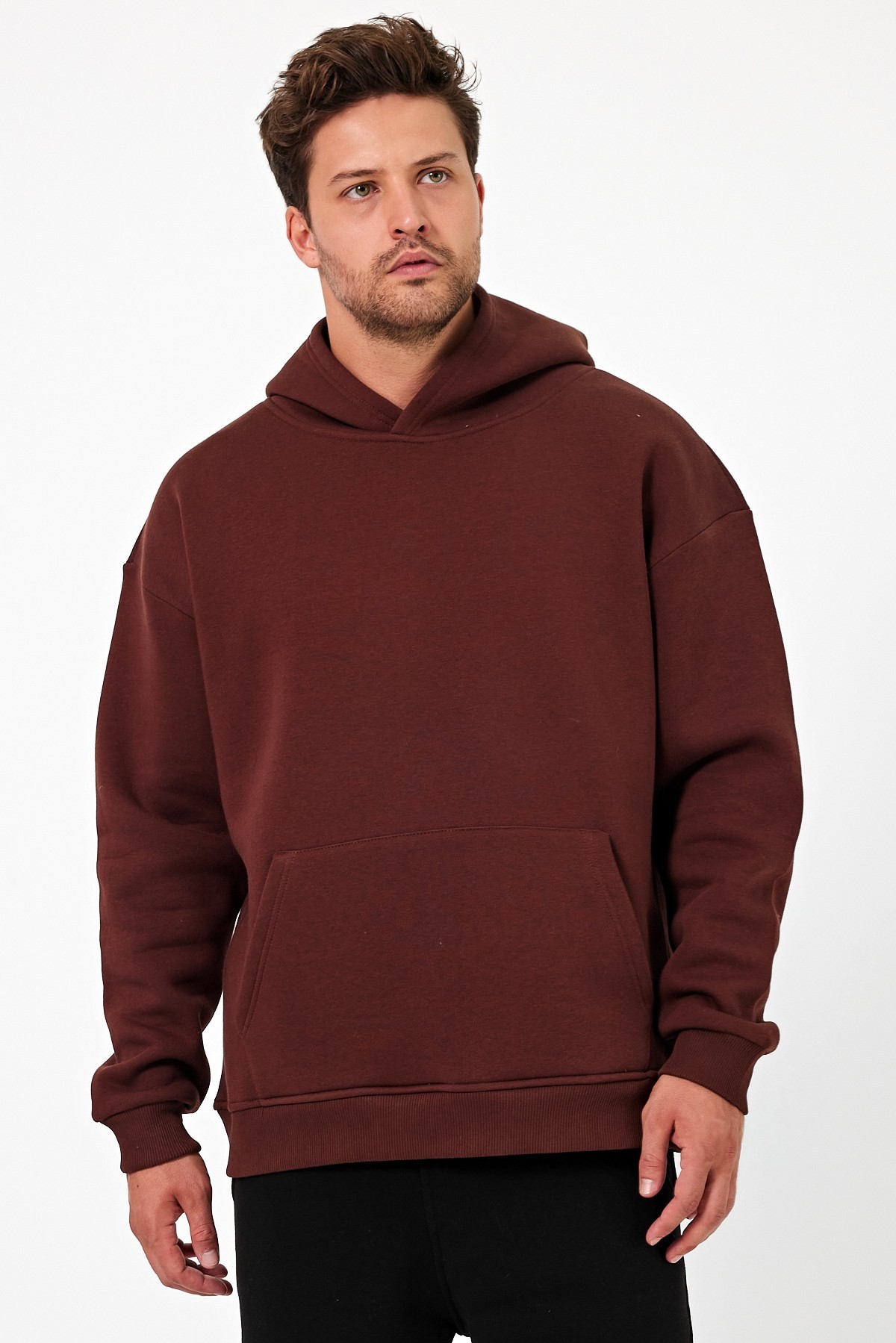 Kapüşonlu Sweatshirt - Kahverengi