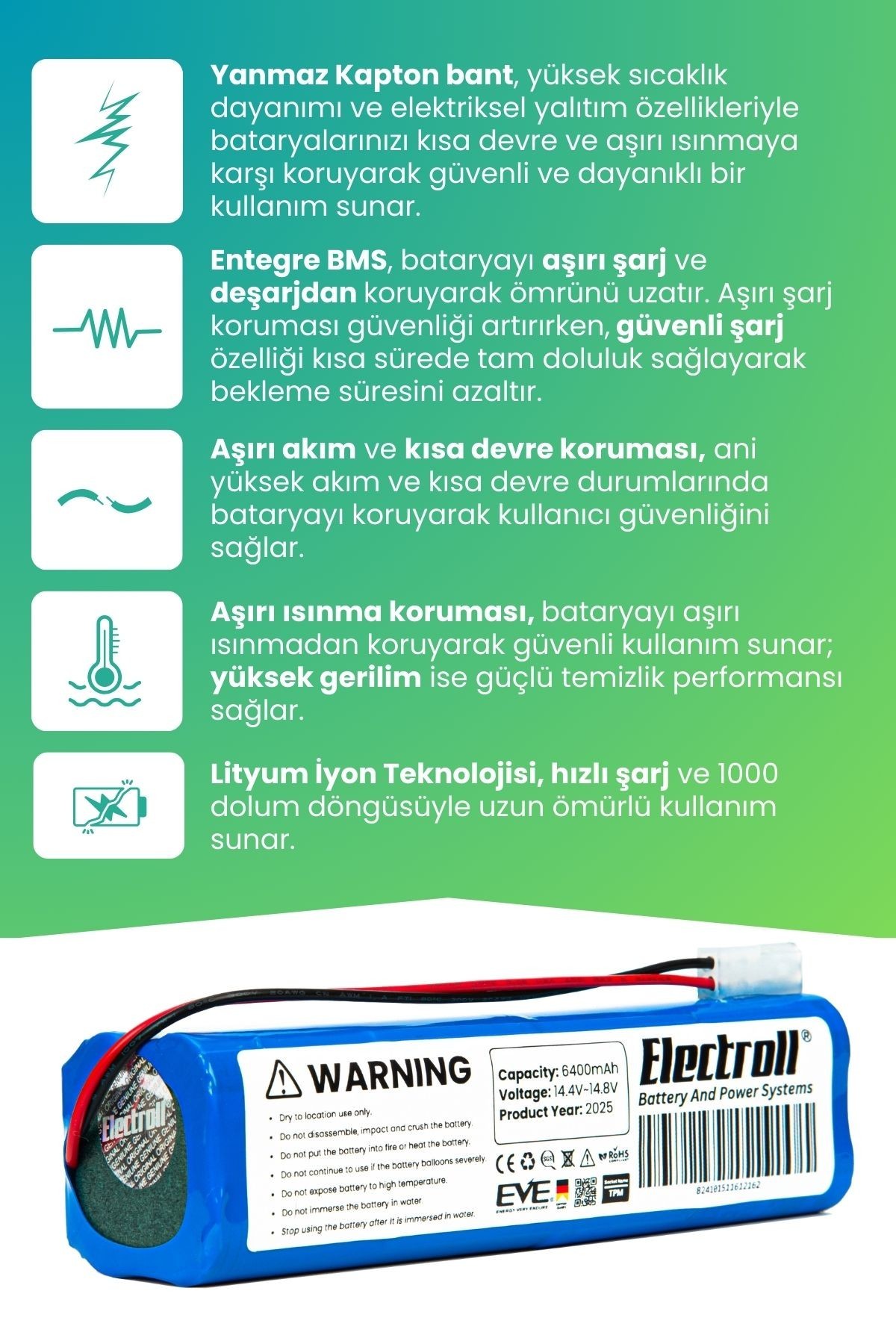 Tcl Sweeva 6000m Uyumlu Batarya (ULTRA YÜKSEK KAPASİTE) 6400mah Pil Robot Süpürge Bataryası Değişimi