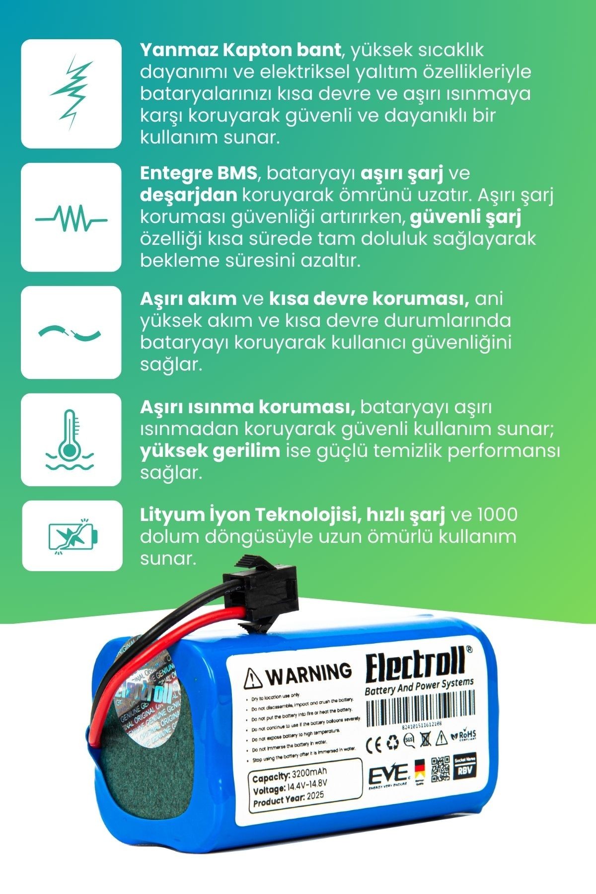Eufy Robovac G10 Uyumlu Batarya (ULTRA YÜKSEK KAPASİTE) 3200mah Pil Robot Süpürge Bataryası