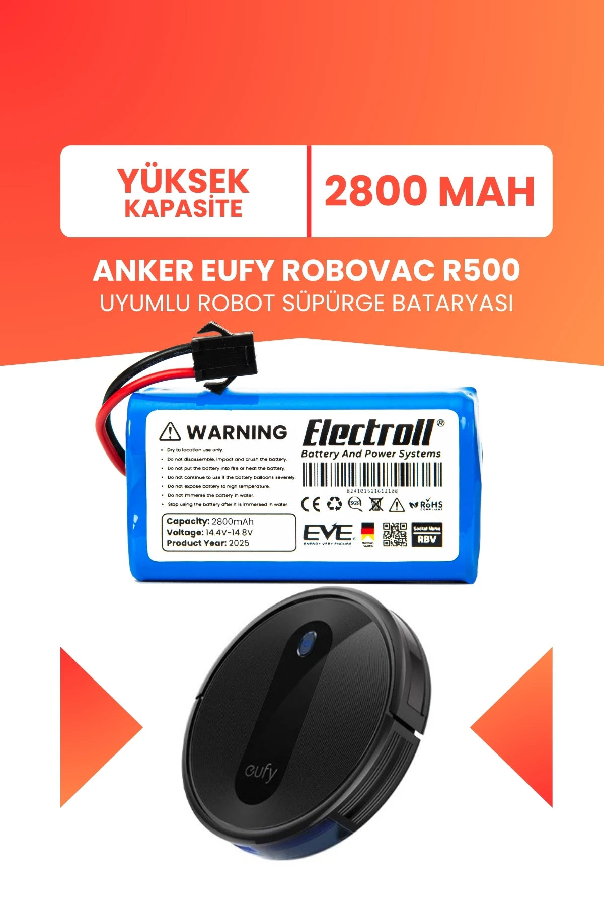 Anker Eufy Robovac R500 Uyumlu Batarya (YÜKSEK KAPASİTE) 2800mah Robot Süpürge Bataryası