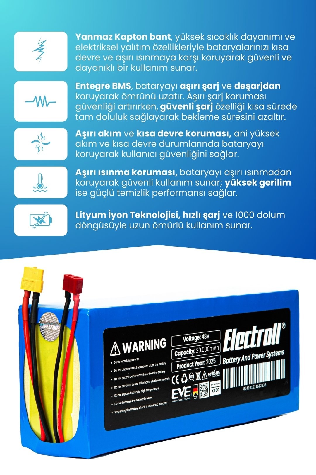 Onvo Ov-013 X Plus (ORJİNAL KAPASİTE) Batarya 48v 20ah Pil Elektrikli Scooter Bataryası