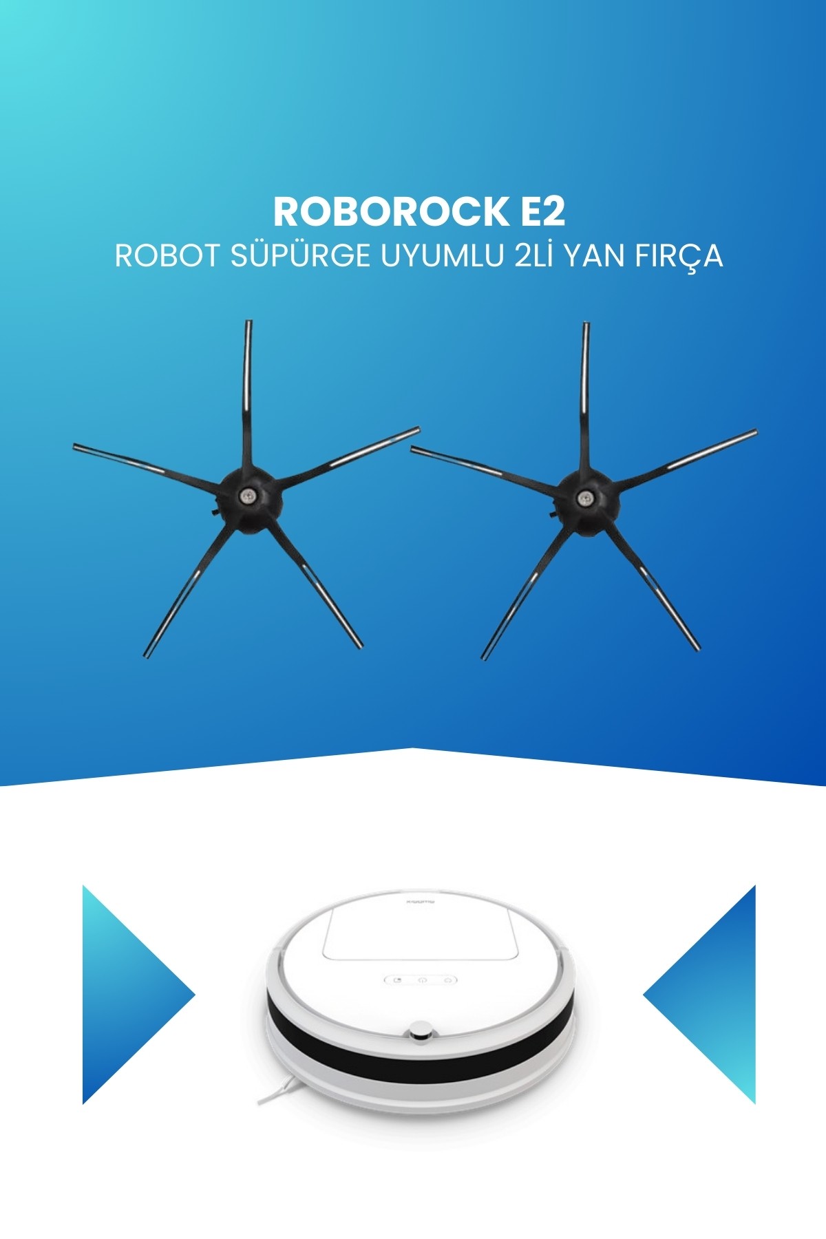 Roborock E2  Robot Süpürge Uyumlu 2li Yan Fırça Siyah