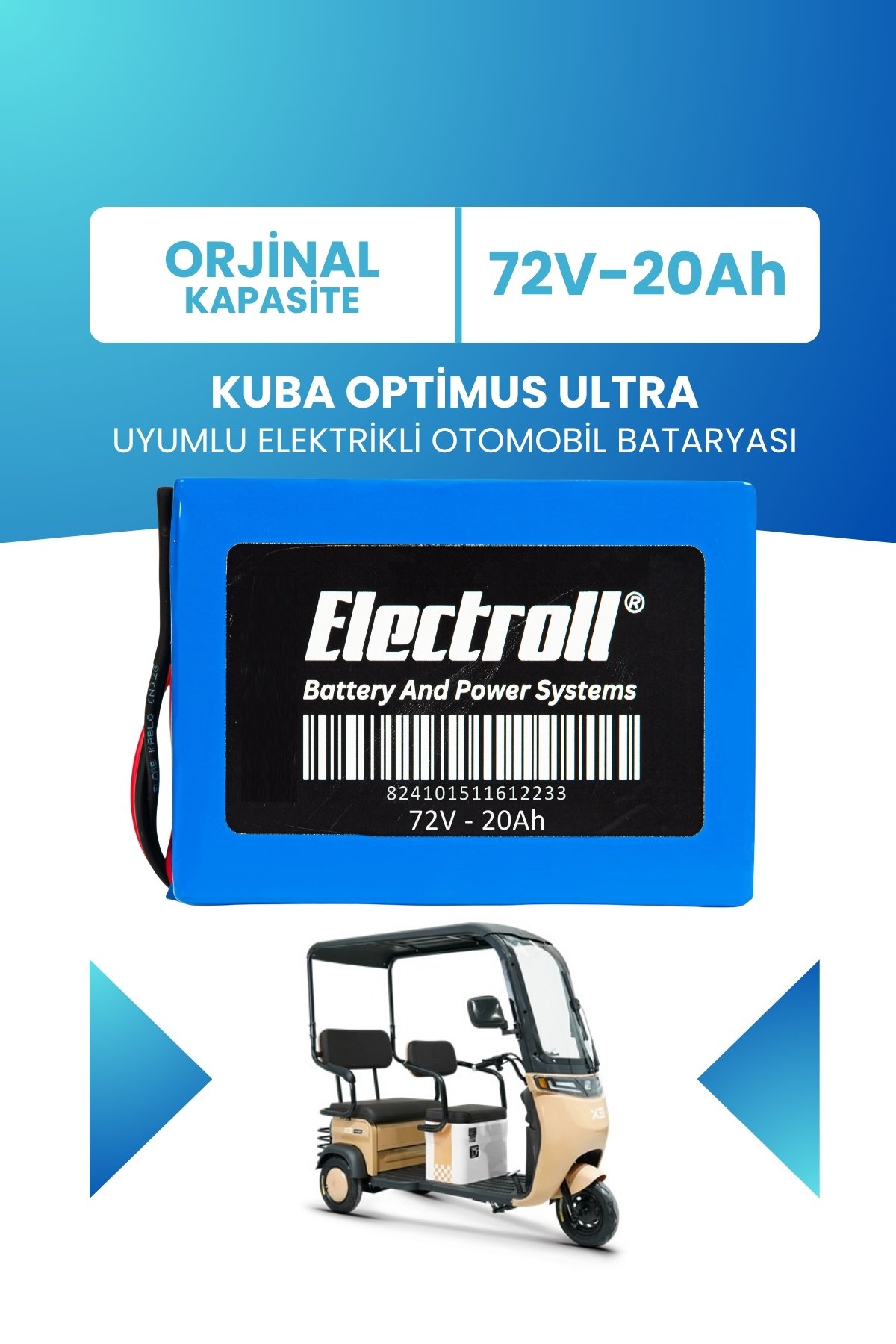 Kuba Optimus Ultra Uyumlu Batarya (Standart Kapasite) LiFePO4 72V 20Ah Elektrikli Otomobil Bataryası