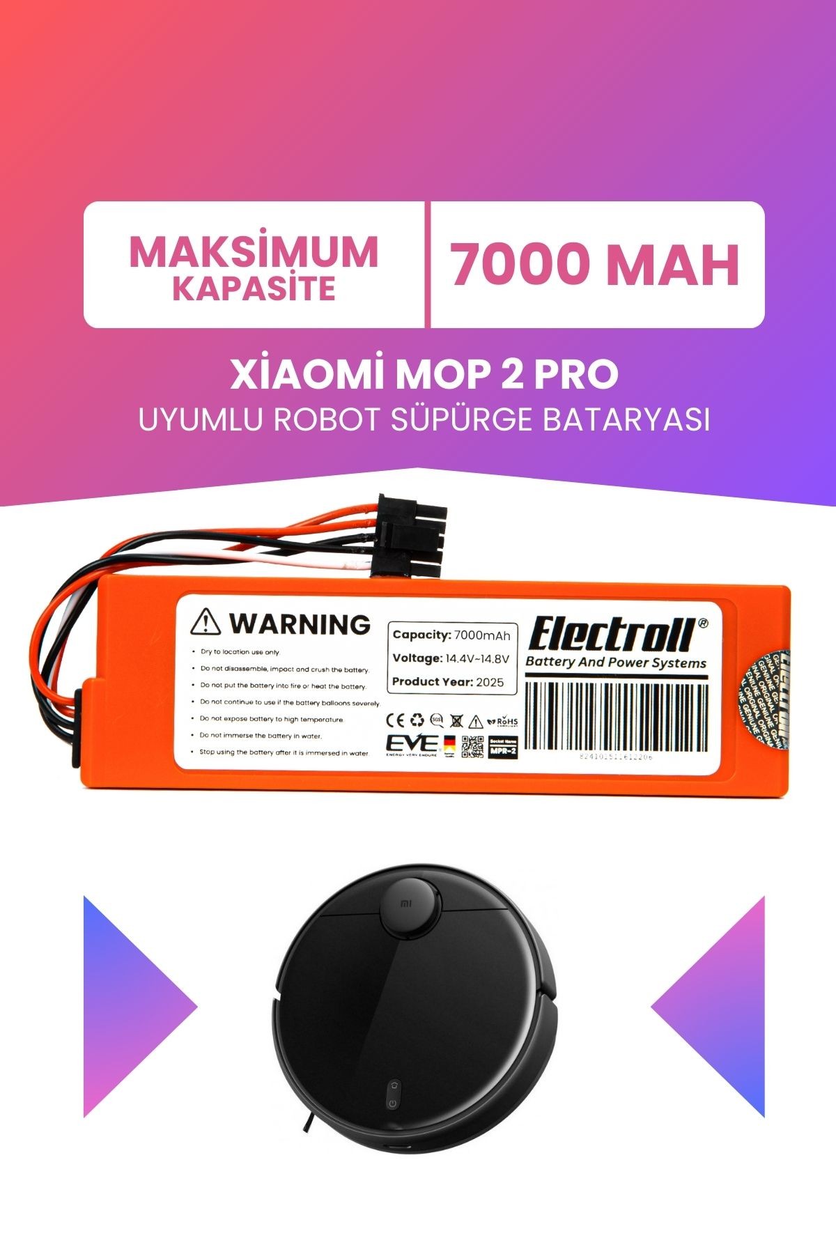 Xiaomi Mop 2 Pro Batarya Mjst1shw (MAKSİMUM KAPASİTE) 7000mah Robot Süpürge Batarya