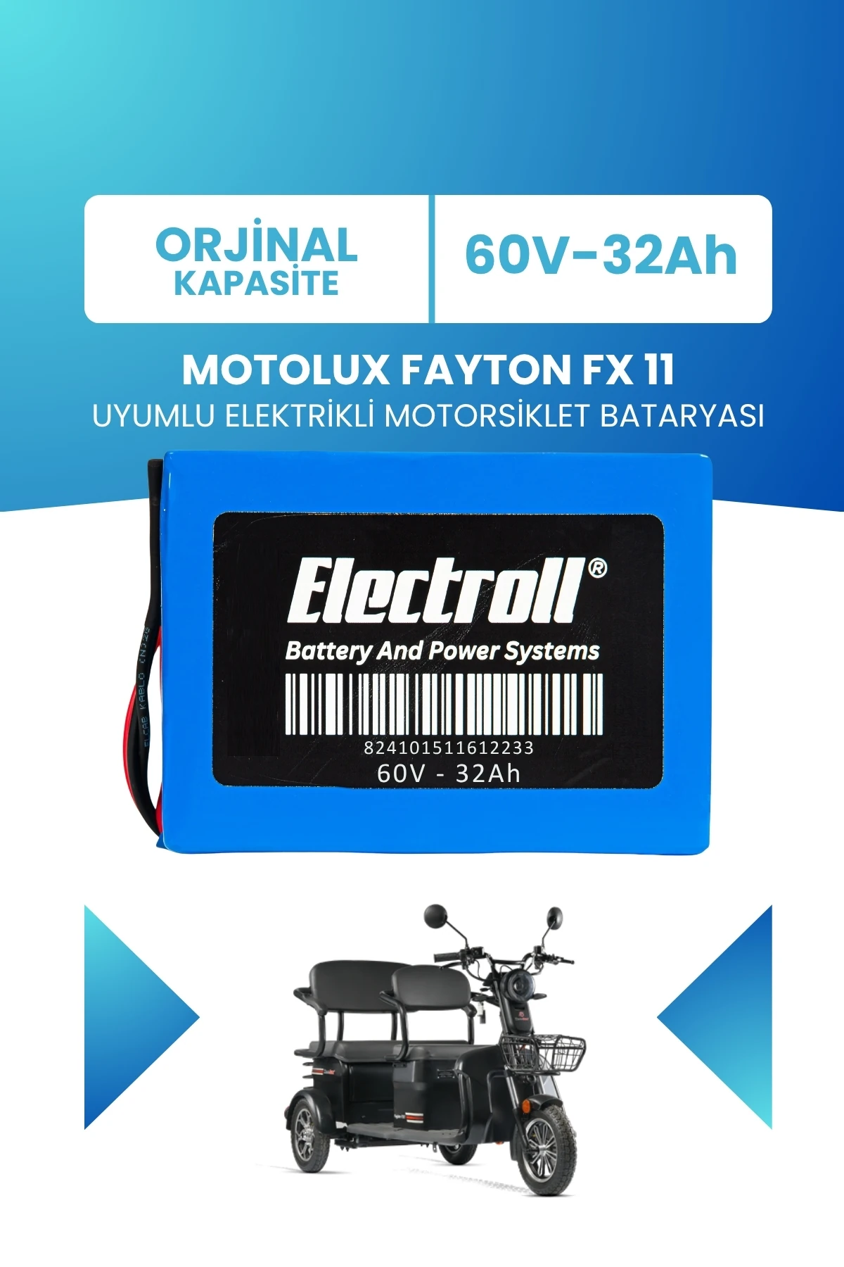Motolux Fayton FX 11 Uyumlu Batarya (Standart Kapasite) LiFePO4 60V 32Ah Elektrikli Motorsiklet Bataryası