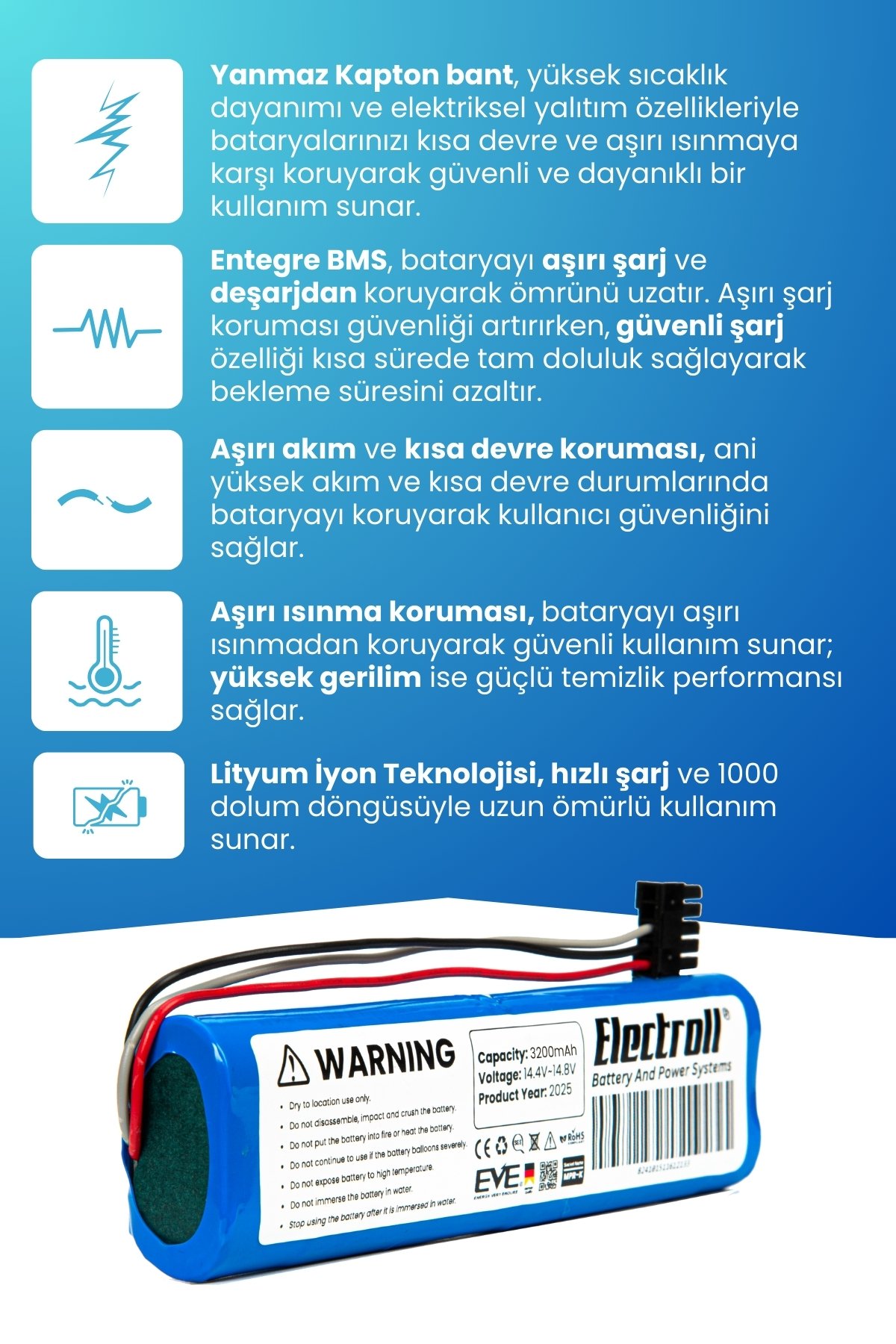 Viomi V2 Uyumlu Batarya (ORJİNAL KAPASİTE) 3200mah Pil Robot Süpürge Bataryası Değişimi