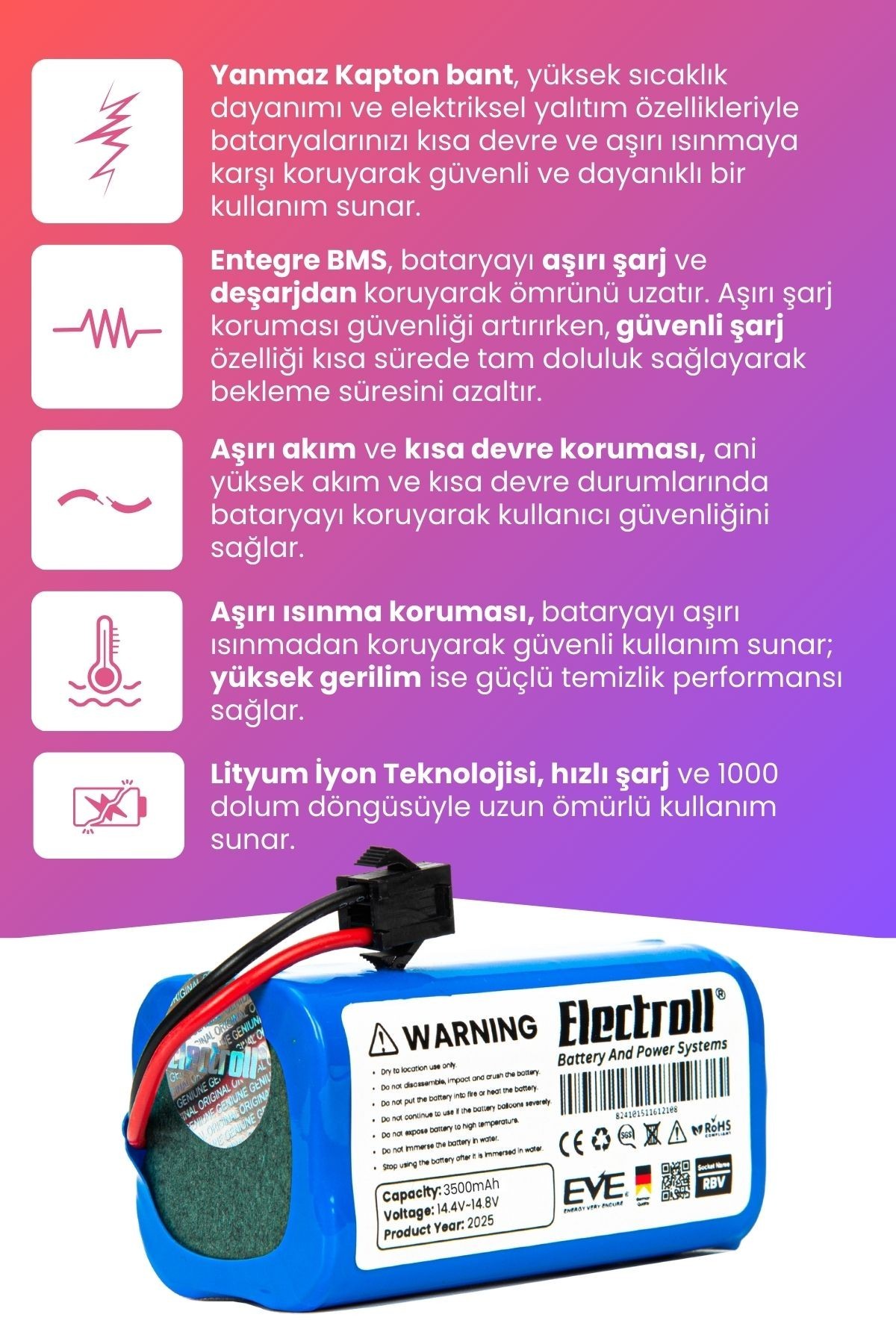 Coredy R580 Uyumlu Batarya (MAKSİMUM KAPASİTE) 3500mah Pil Akıllı Robot Süpürge Bataryası