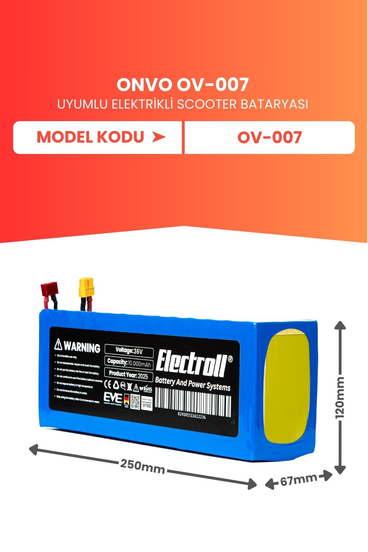 Onvo Ov-007 Uyumlu Batarya (Yüksek Kapasite) 36v 10.000mah Pil Elektrikli Scooter Bataryası Değişimi