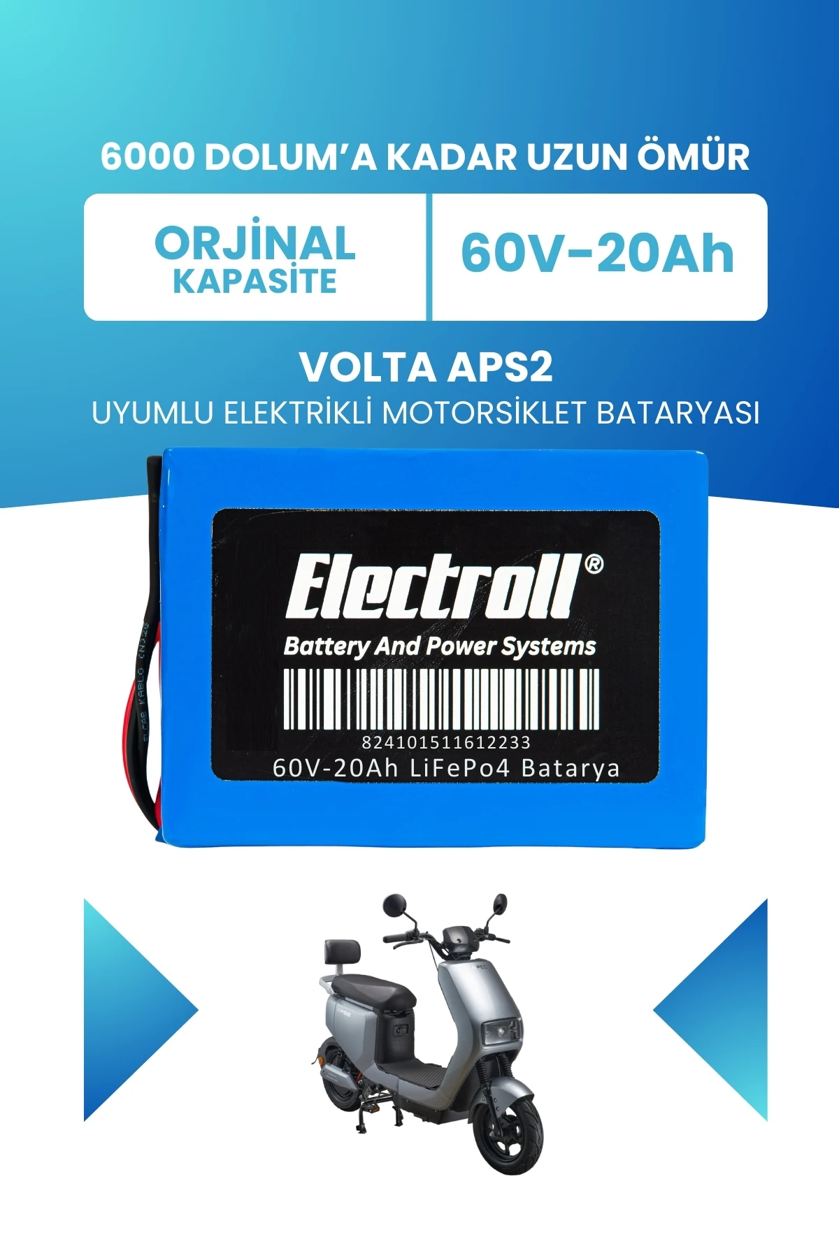 Volta Aps2 LiFePO4 Batarya 60V 20Ah Uzun Ömürlü | Electroll