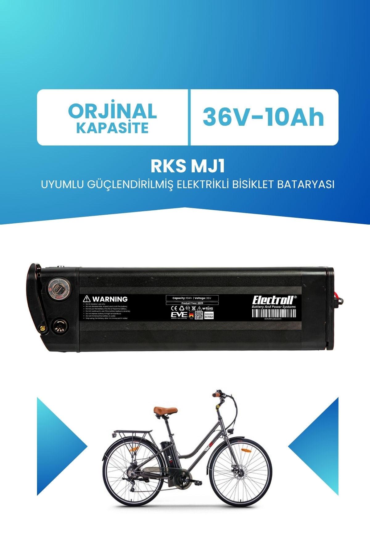 RKS MJ1 Uyumlu Güçlendirilmiş Elektrikli Bisiklet Bataryası