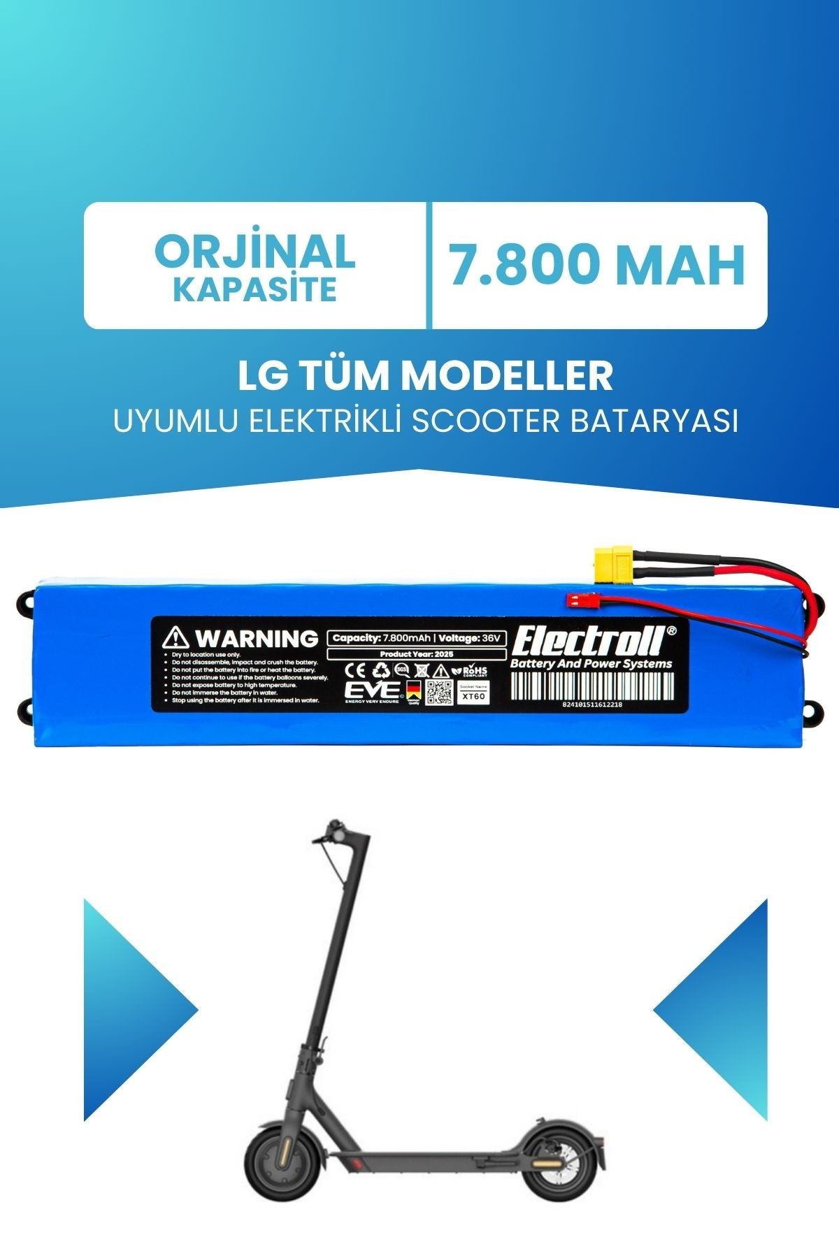 Lg Tüm Modellerle Uyumlu Scooter Batarya 36v 7.800mAh Pil Elektrikli Scooter Bataryası Değişimi