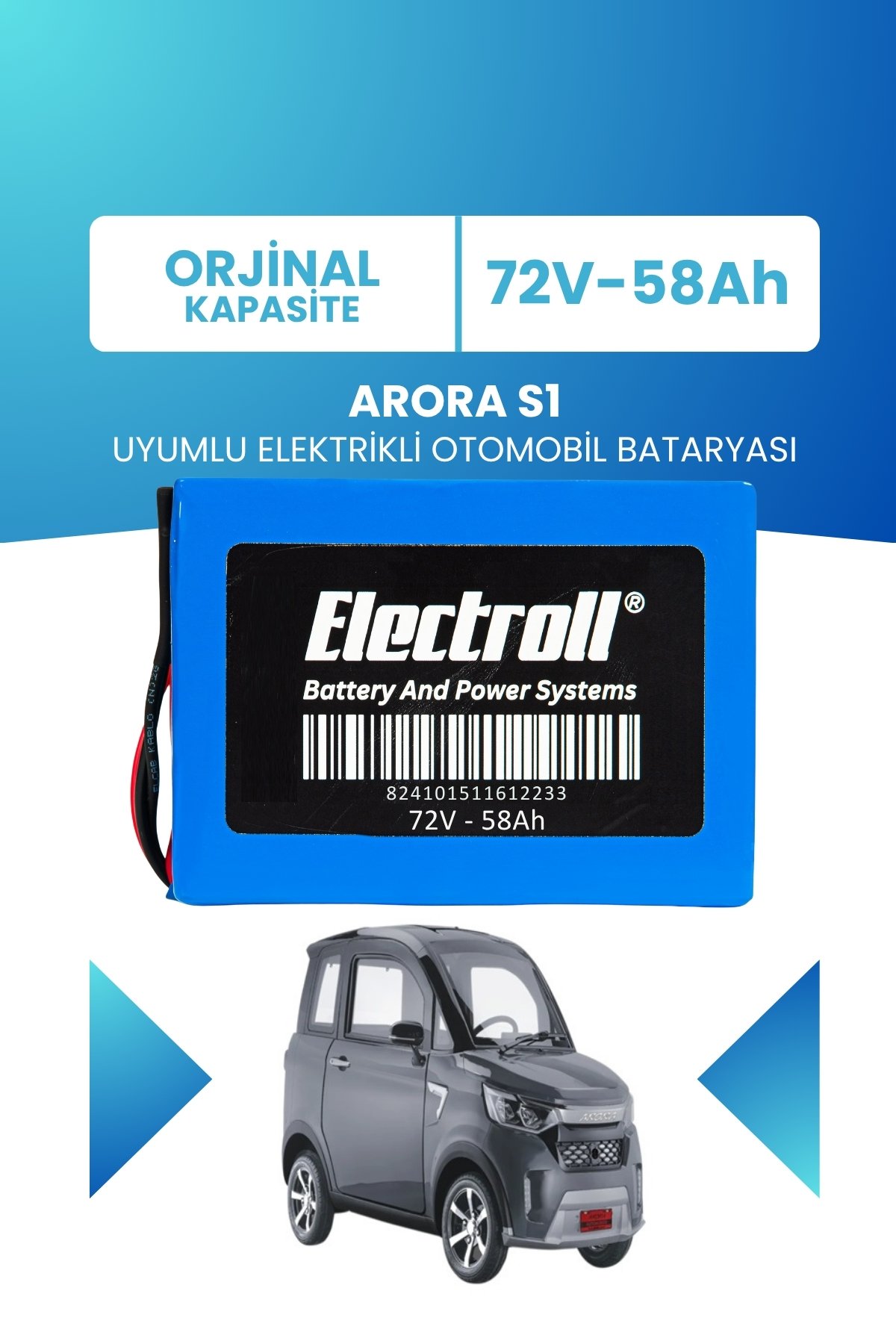 Arora S1 Uyumlu Batarya (Standart Kapasite) Lifepo4 72V 58AH Elektrikli Otomobil Bataryası